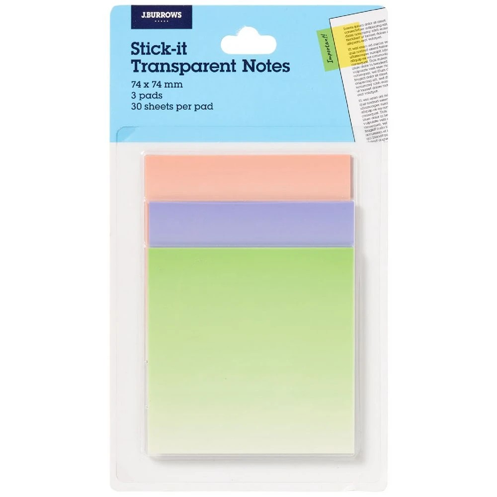 1 J.Burrows Stick-it Transparent Notes 76x76mm Gradient 3 Pack, 1 of 4
