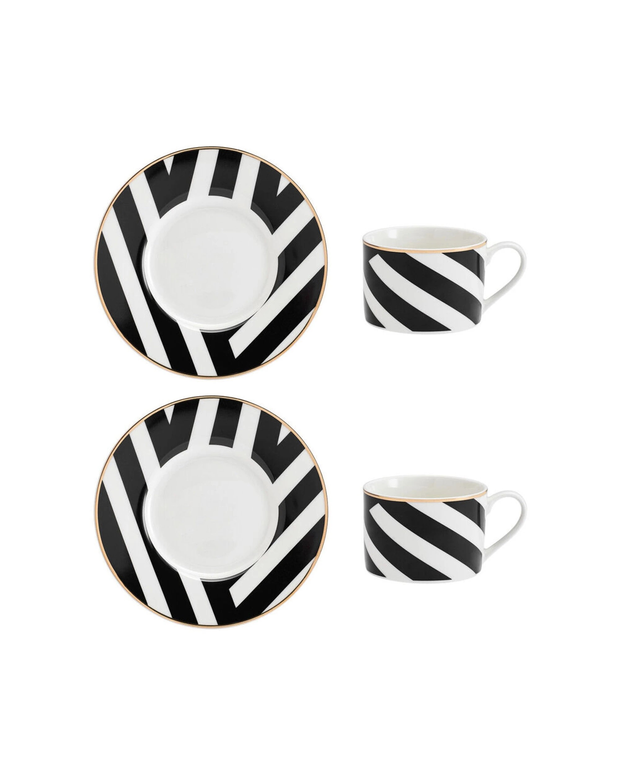 1 Mikasa 4pc Luxe Deco China Tea Cups And Saucers Geometric Stripe Set 200ml - Multi, 1 of 6