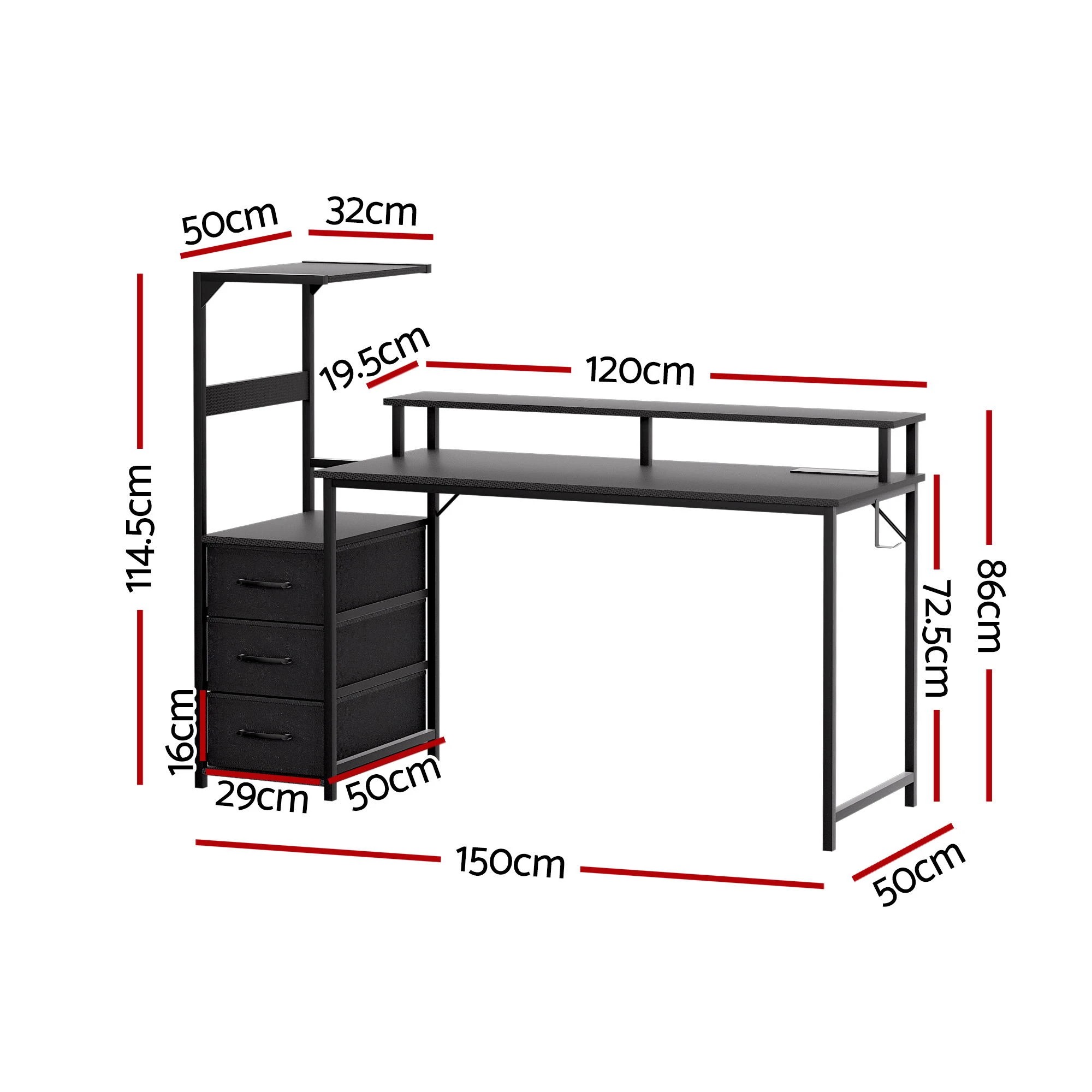 3 Artiss 145cm L Shaped Gaming Desk Computer Desk with LED Lights & Power Outlets - Black, 3 of 5