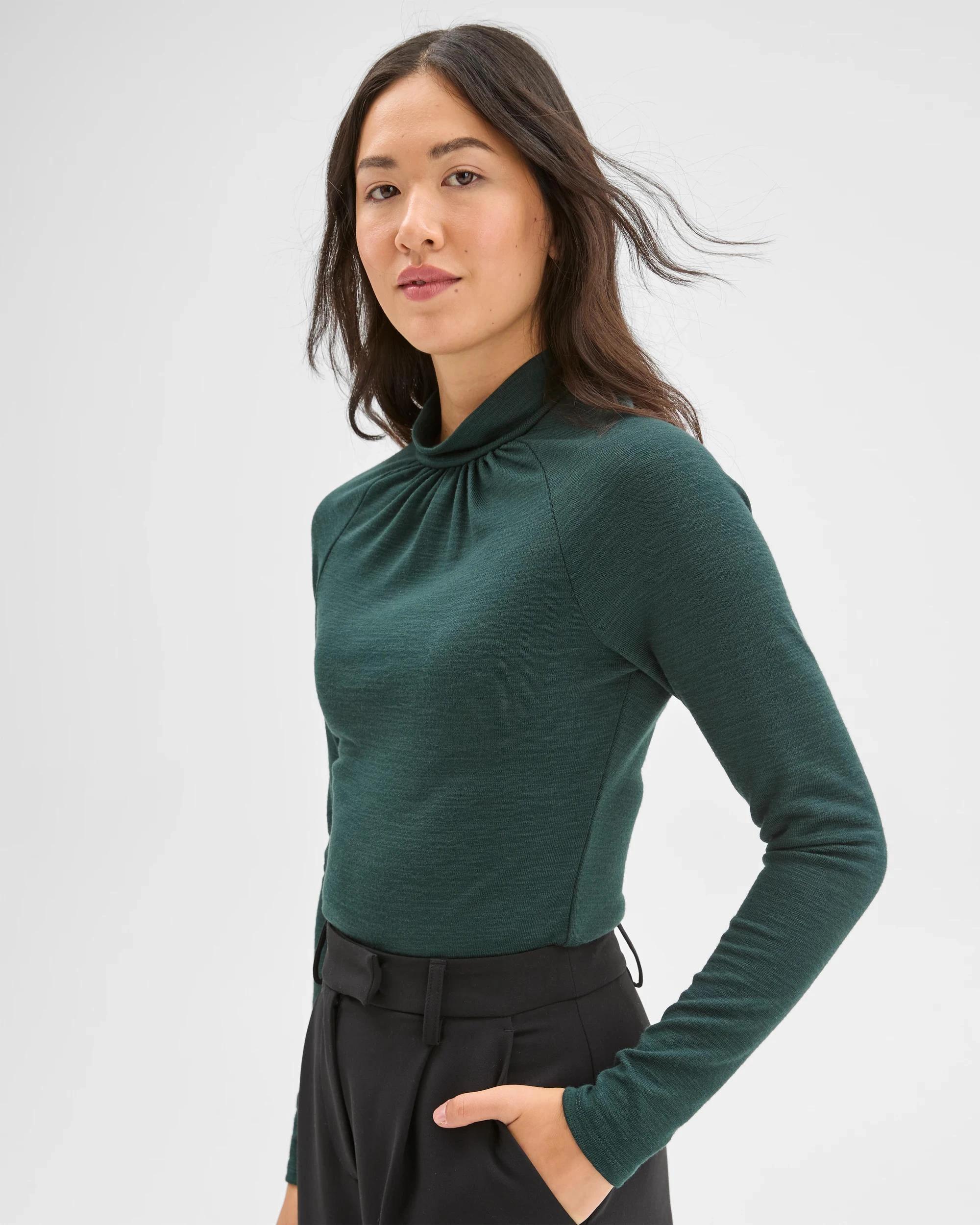 4 Preview Long Sleeve High Neck Drape Top MID JADE, 4 of 6
