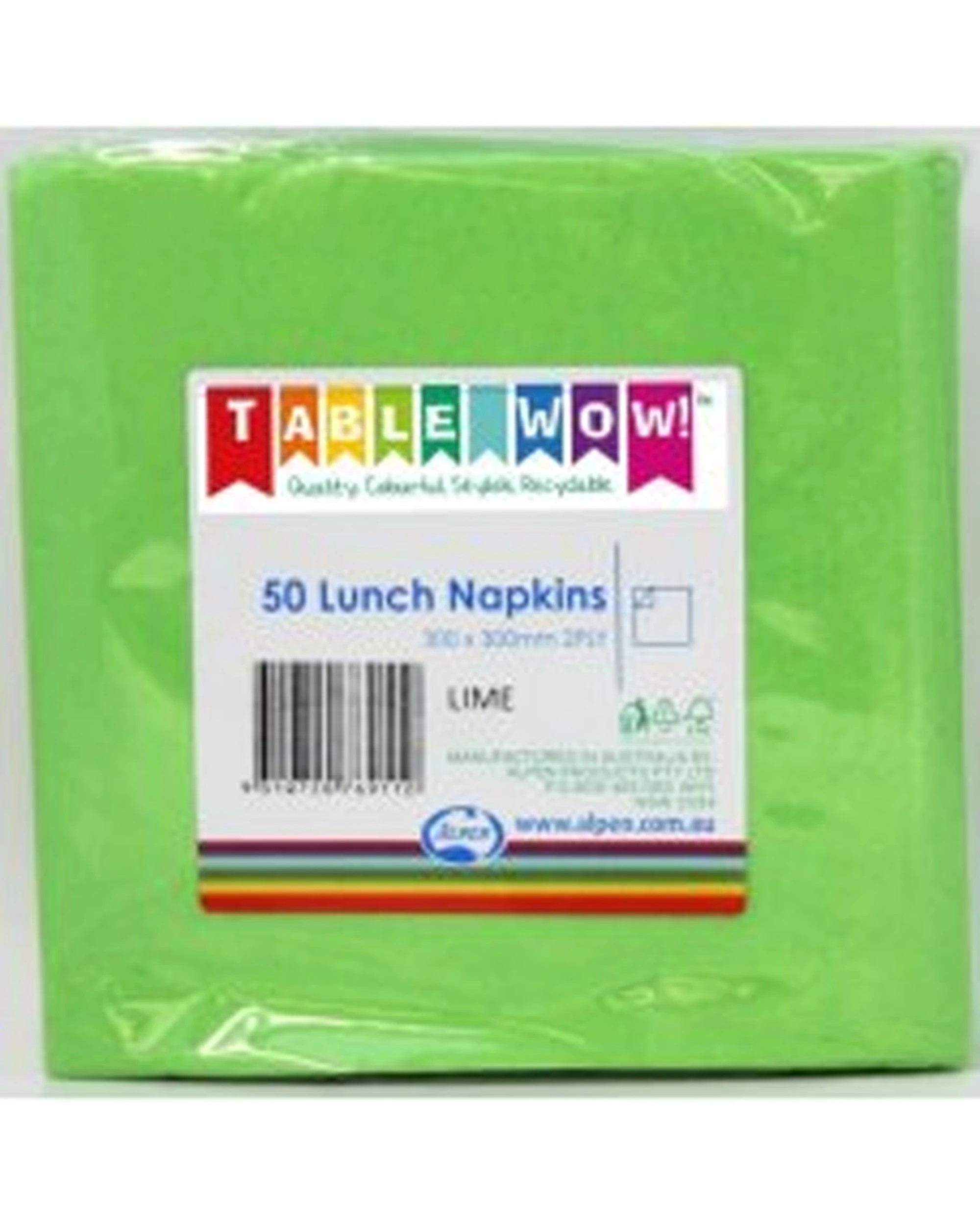 1 Alpen 50pc Lunch Napkins 2ply Pack Party Tableware - Green, 1 of 1