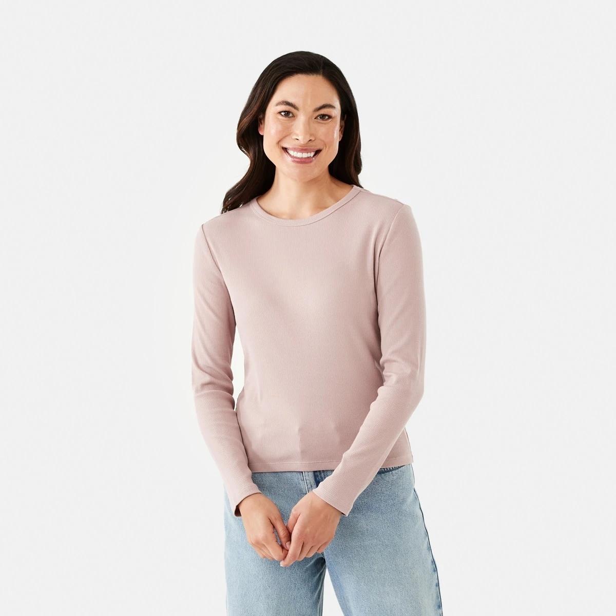 2 Long Sleeve Rib Crew T-shirt Modest Pnk, 2 of 6