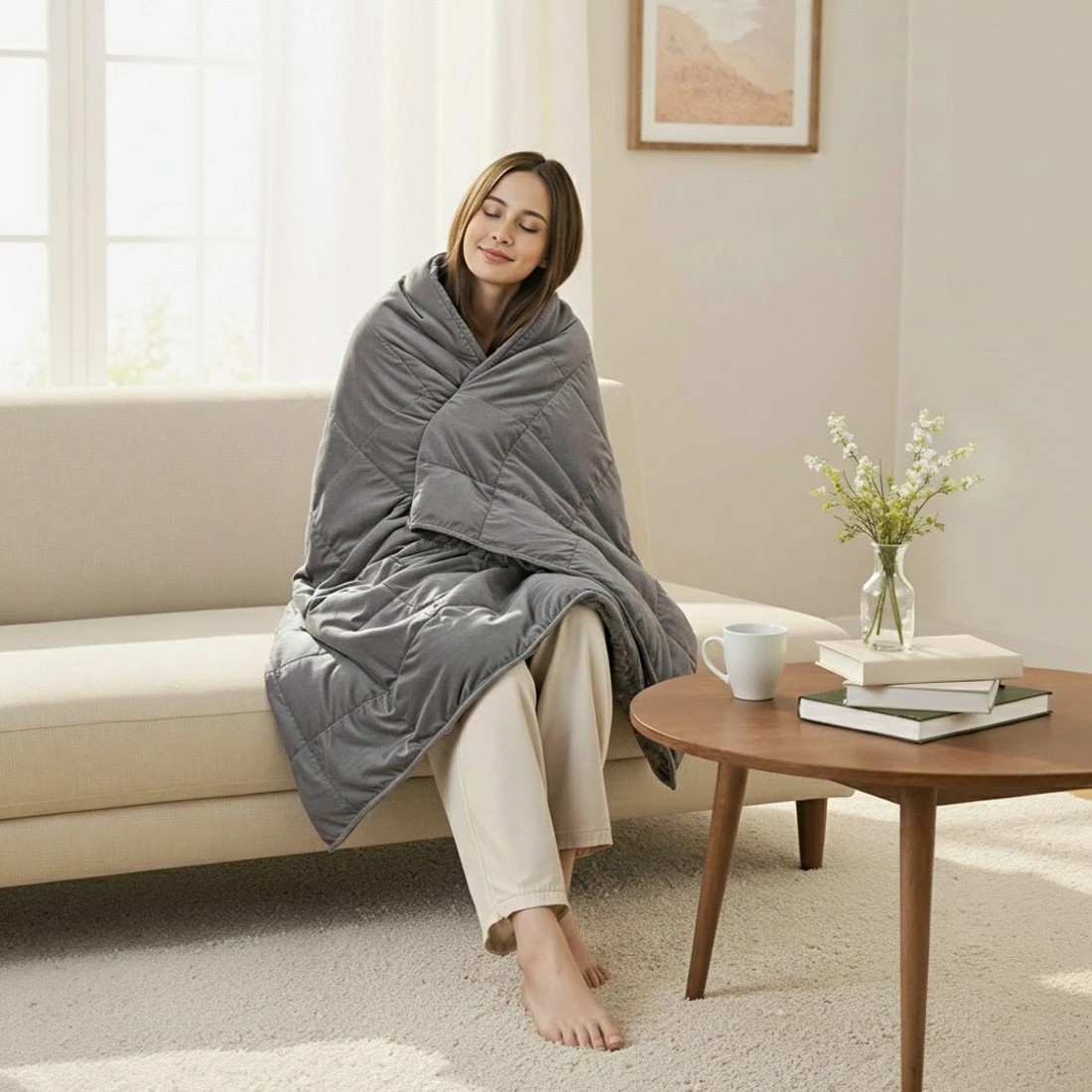 4 Giselle 5.5KG Weighted Blanket Adults Kid Anti Anxiety Gravity Blankets Sherpa - Grey, 4 of 9