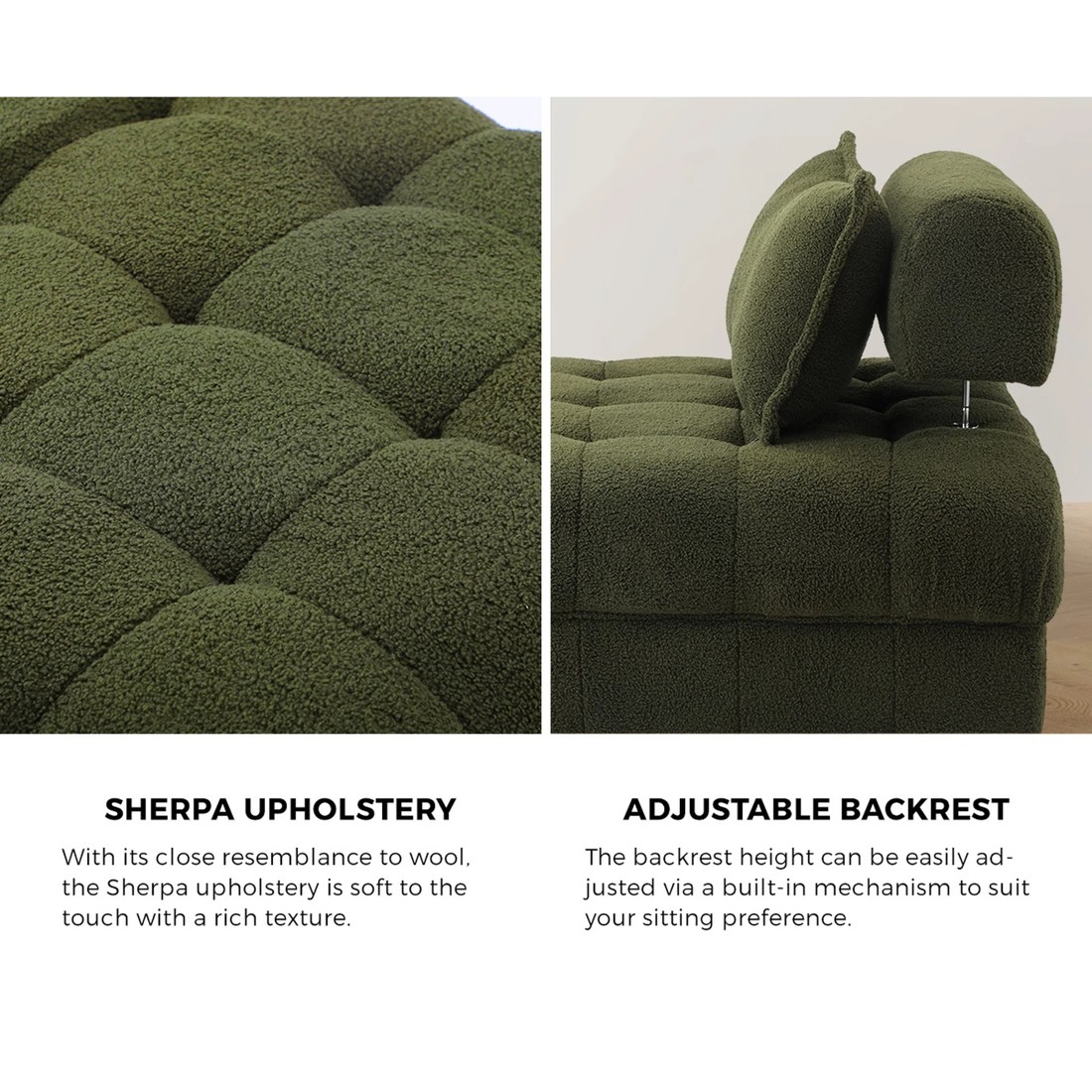 5 Oikiture 2 Seater Boucle Modular Sofa Lounge Chair Armless Tofu Back
 - Green, 5 of 10