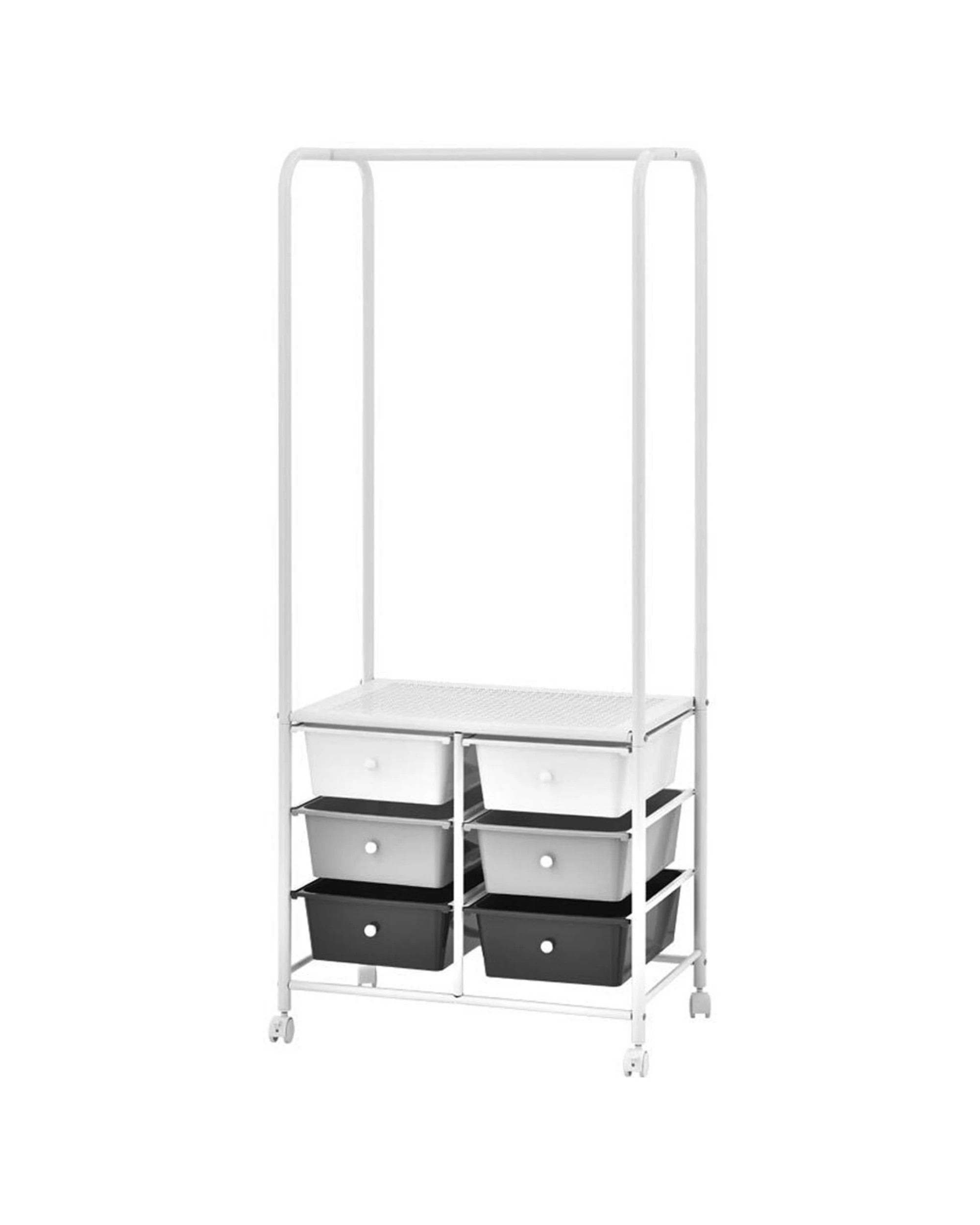 1 Boxsweden 6 Drawer Metal Trolley - Garment Rack - Wheeled - 115cm Tall - White, 1 of 2