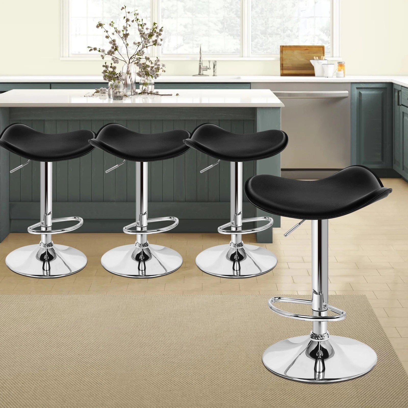 6 Alfordson 4x Bar Stools Portia Kitchen Swivel Chair Leather Gas Lift - Black, 6 of 7
