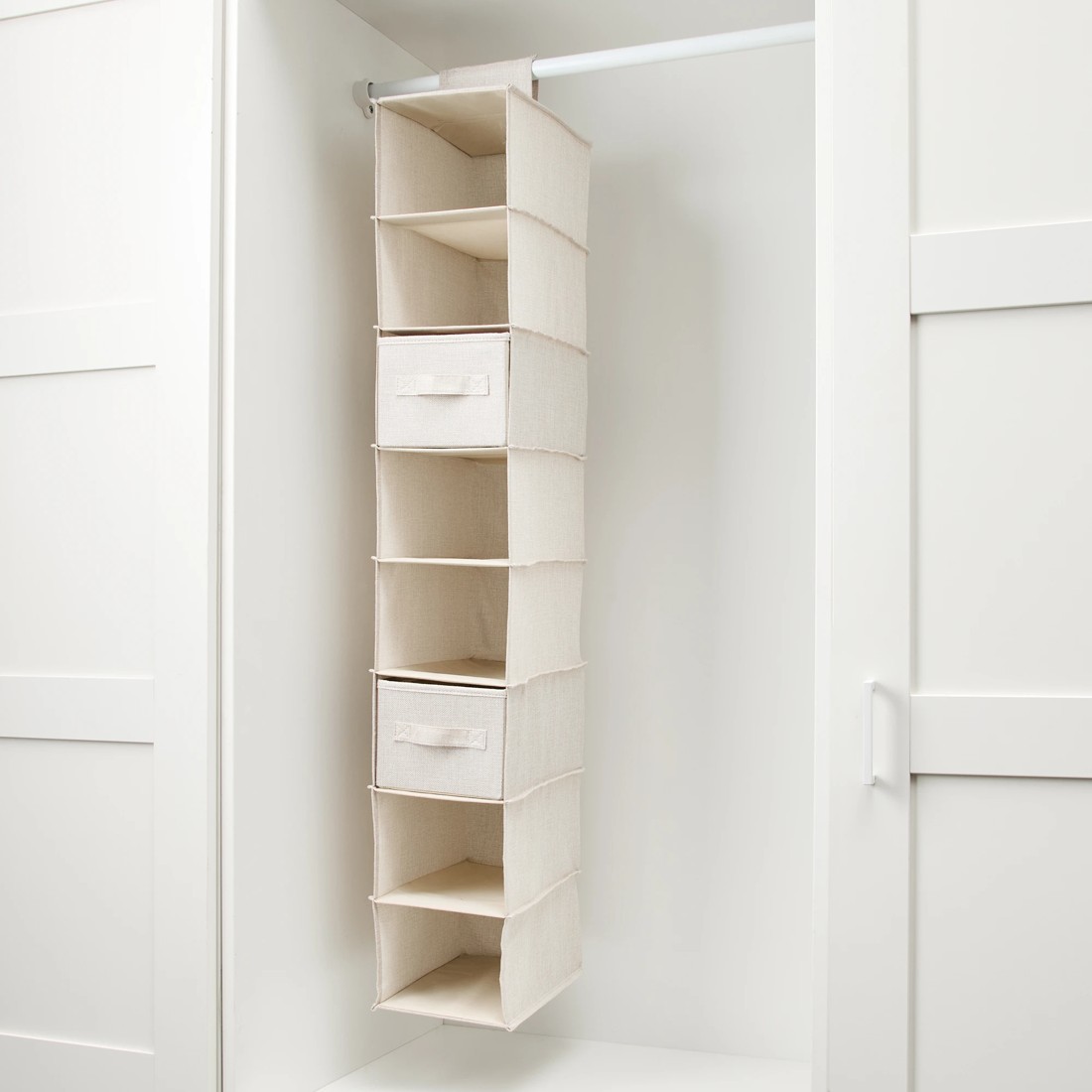 3 Linen Look Narrow Hanging Shelving with Drawers, 3 of 8