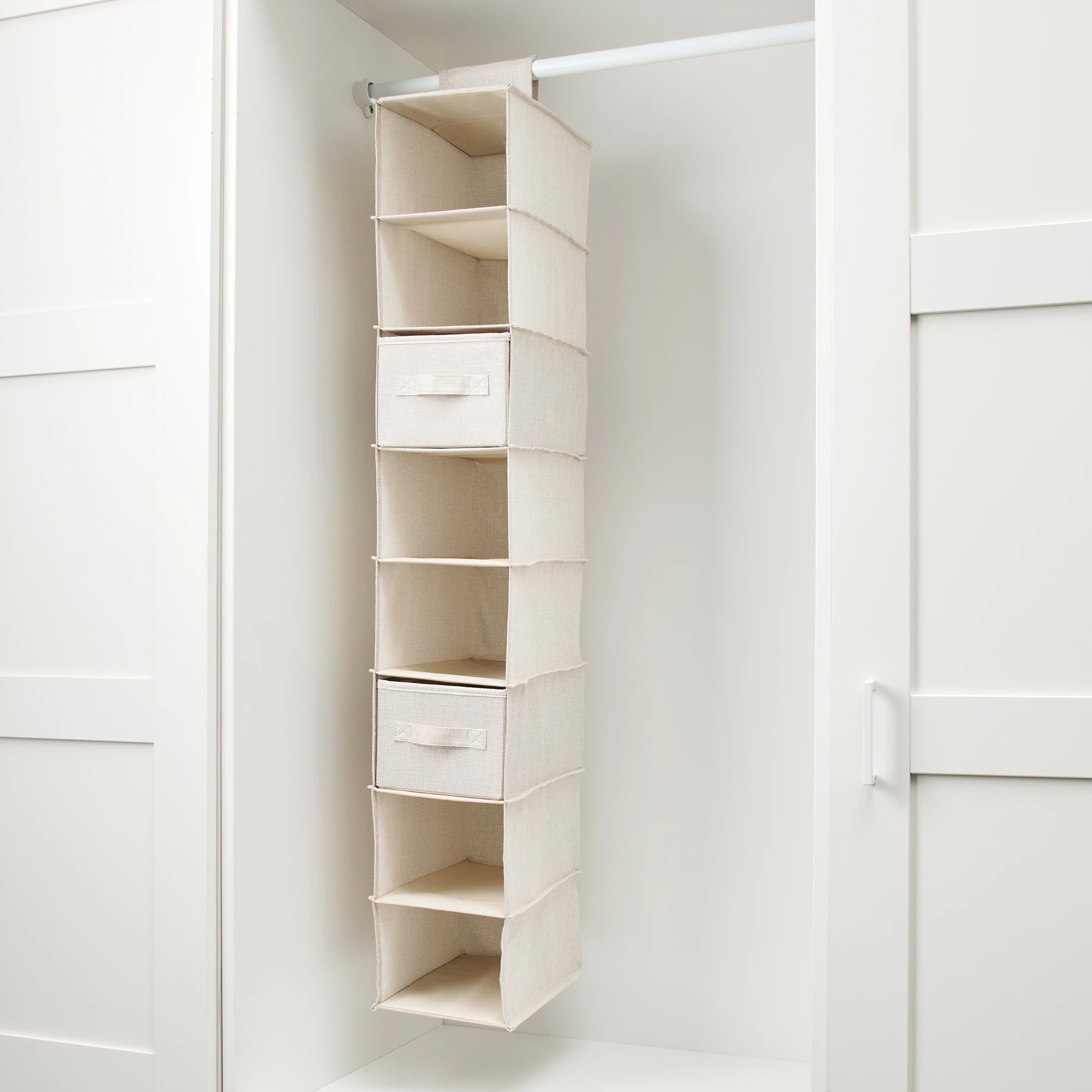 3 Linen Look Narrow Hanging Shelving with Drawers, 3 of 8