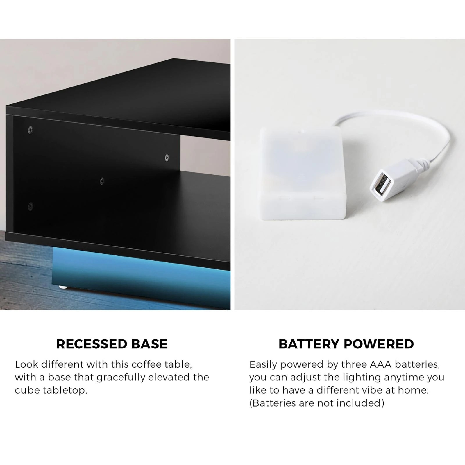 7 Oikiture Coffee Table Led Light High Gloss Storage Drawer Modern
 - Black, 7 of 10