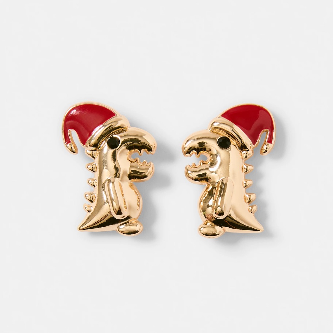 1 Christmas Dinosaur Earrings - Gold Tone and Red, 1 of 5