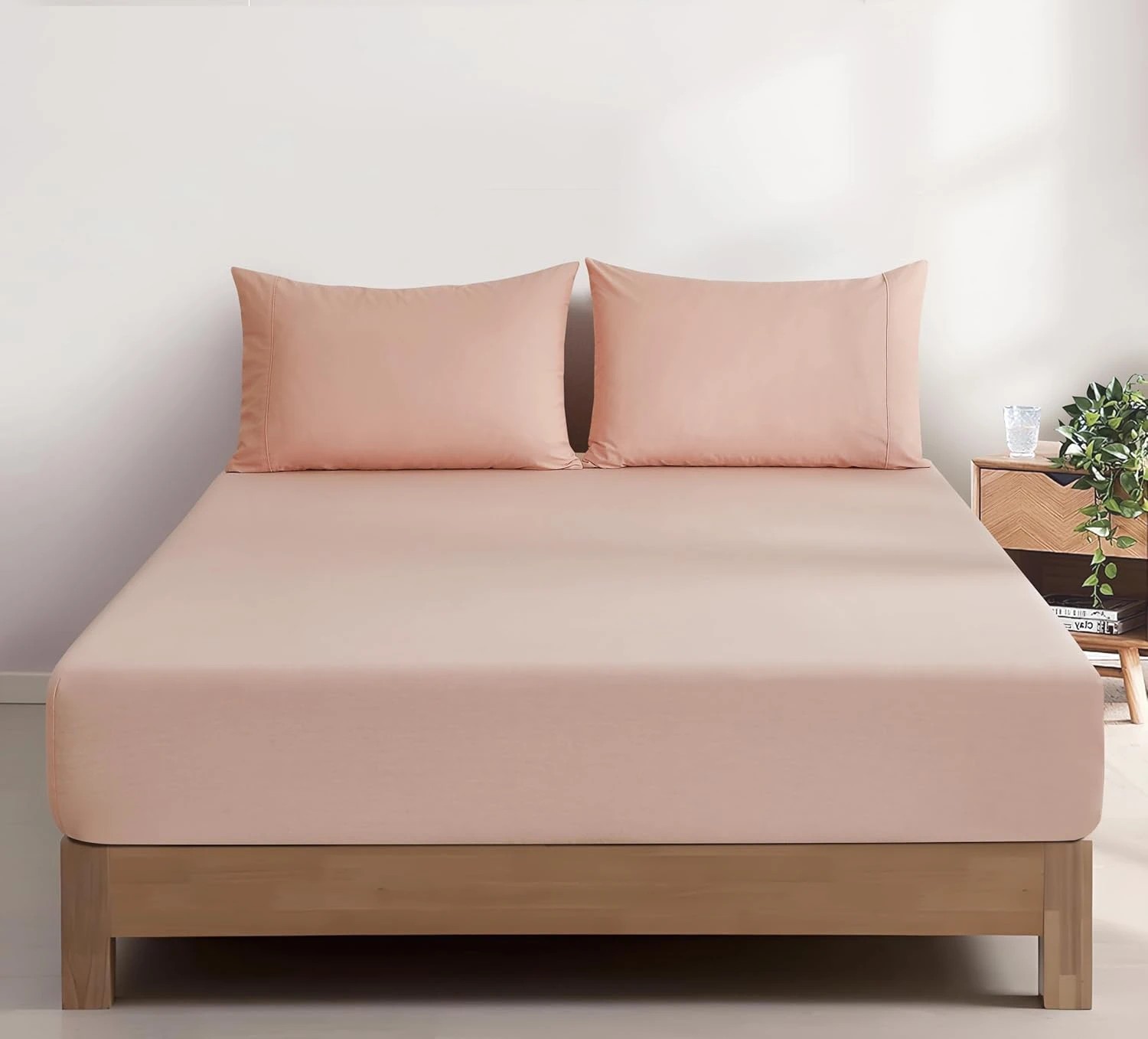 1 Gioia Casa Vintage Washed Cotton Fitted Sheet Set Soft Breathable - Queen Bed - Pink, 1 of 6