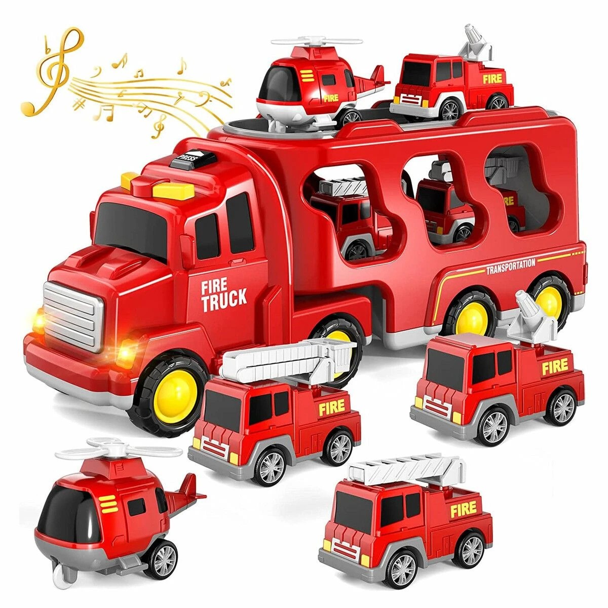 1 AUSWAY 5 In 1 Fire Carrier Truck Toy Car Set Toddler, 1 of 4