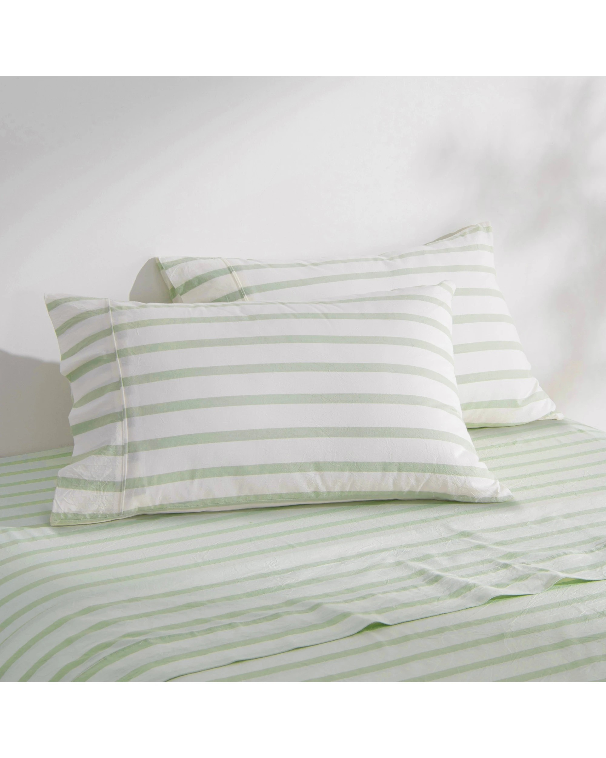 2 Dreamaker Bask Yarn Dyed Washed Cotton Striped Sheet Set - King Single Bed - Sage, 2 of 7