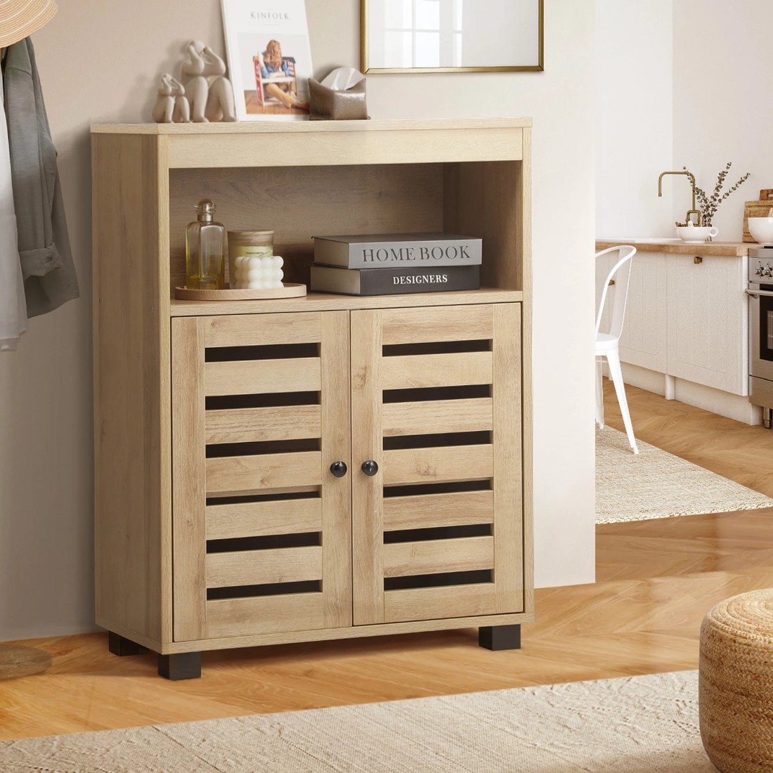 3 Oikiture Buffet Sideboard Shoe Storage Cabinet
 - Natural, 3 of 10