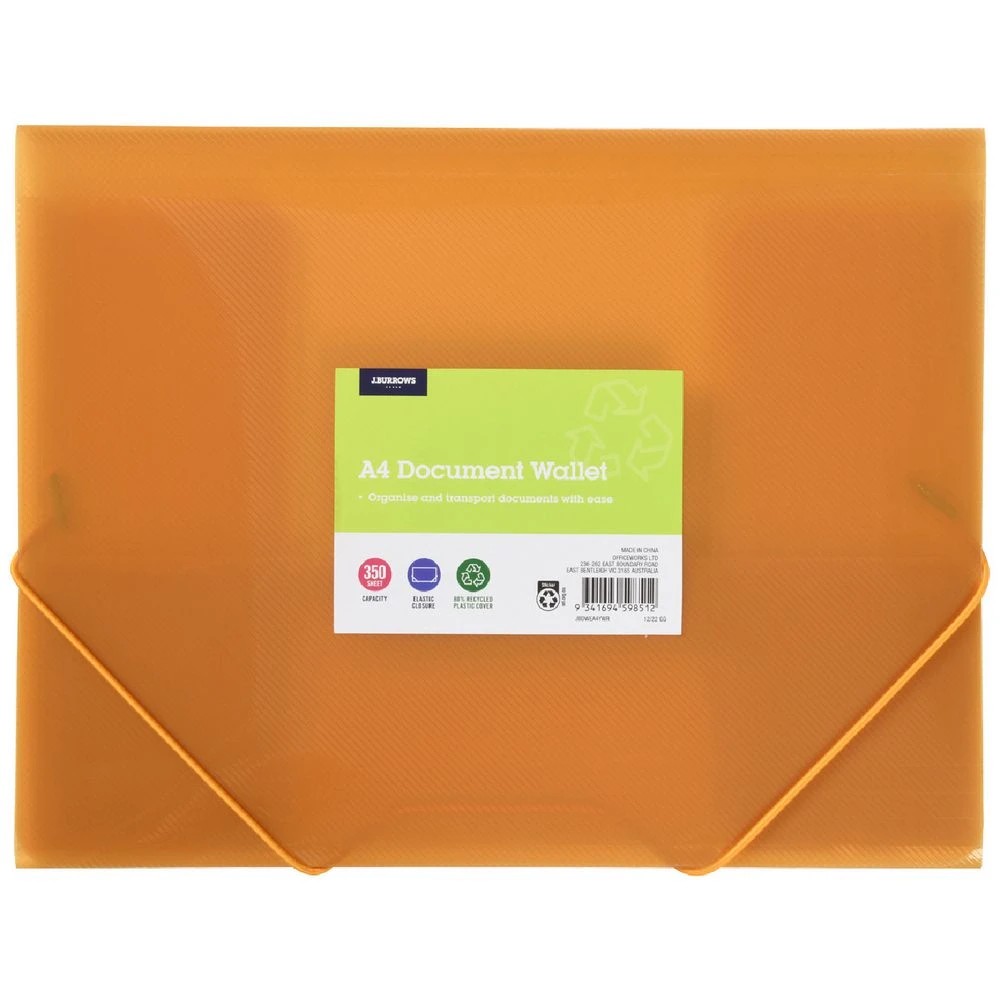 1 J.Burrows A4 Elastic Document Wallet Yellow, 1 of 3