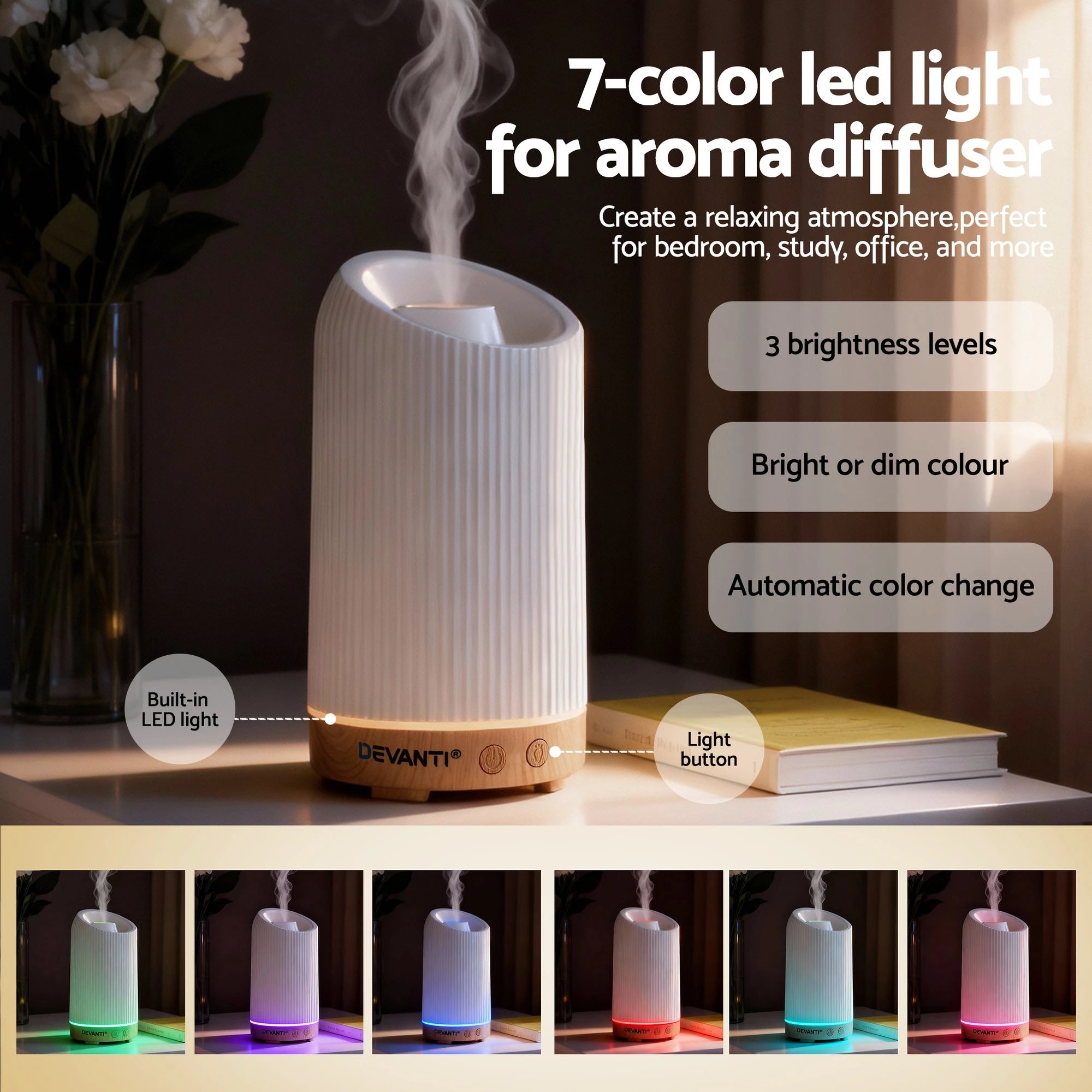 5 Devanti Ultrasonic Aroma Diffuser Aromatherapy 200ml LED Lights Iron Humidifier - Multi, 5 of 9