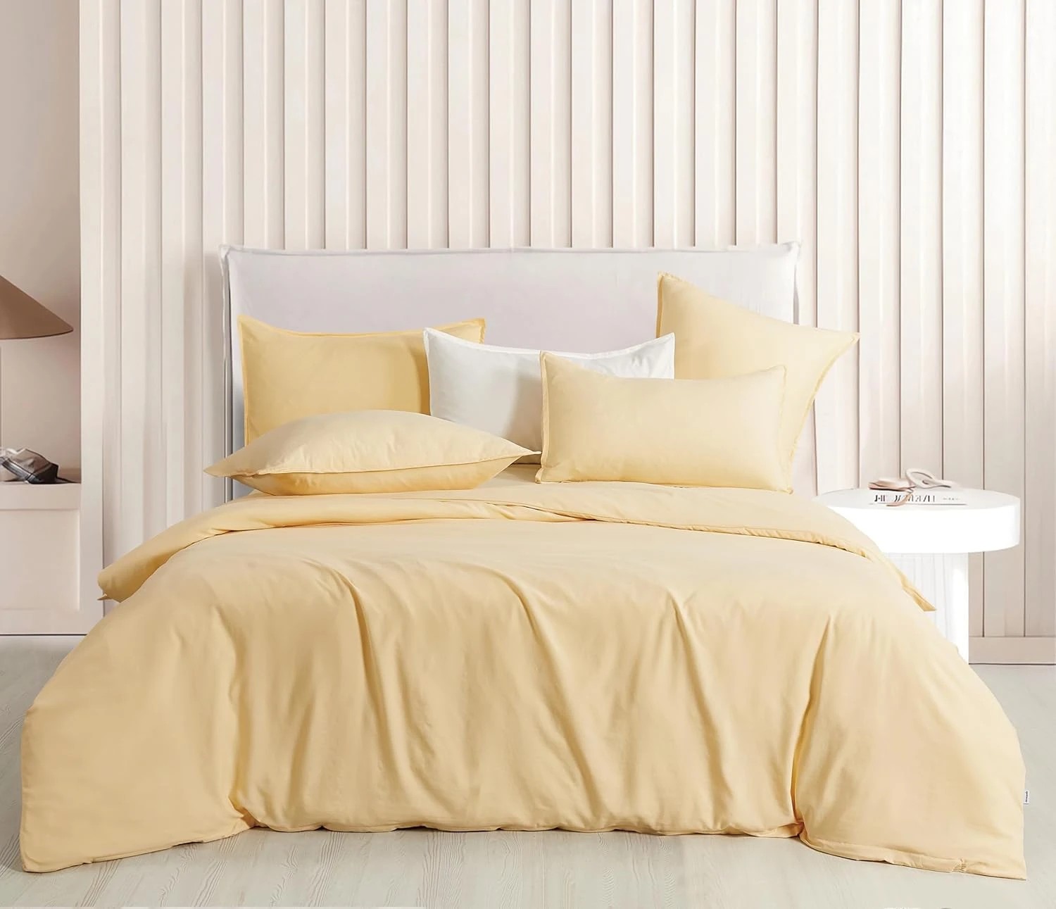 1 CleverPolly 100% Vintage Washed Microfibre Quilt Cover Set - Butter - Super King Bed, 1 of 5