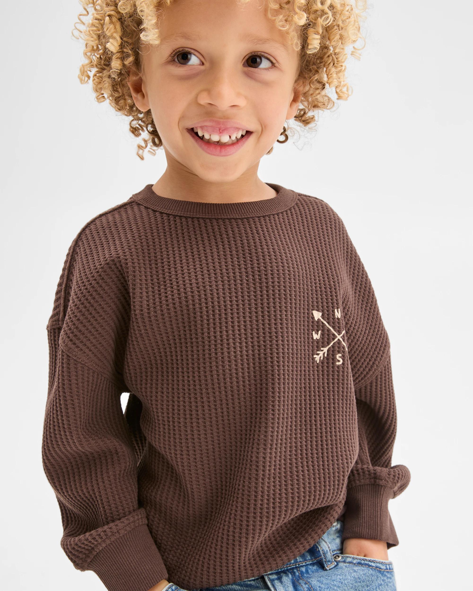 2 Target Kids Australian Cotton Long Sleeve Oversized Waffle T-Shirt HOT FUDGE, 2 of 6