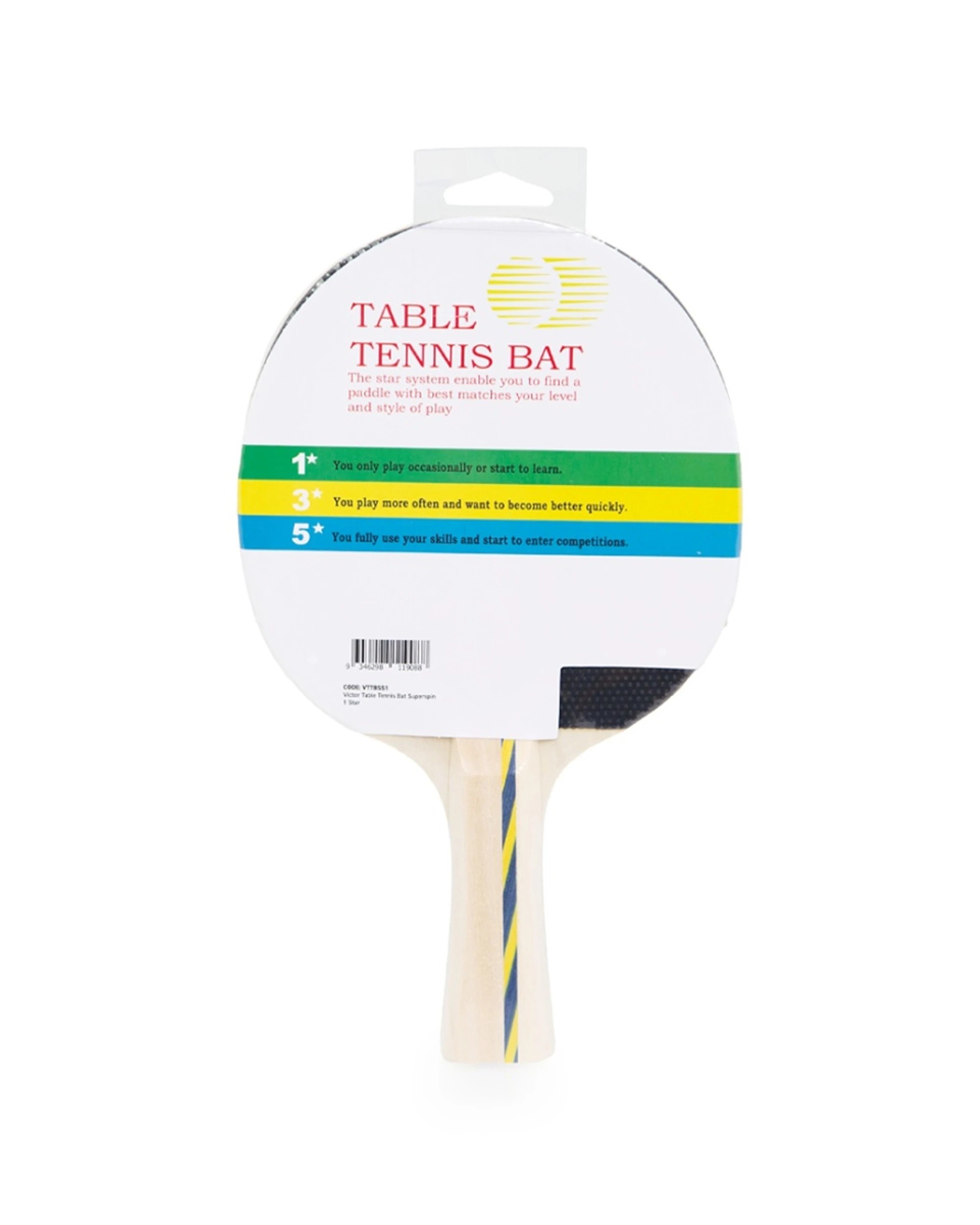 4 Victor Sports Table Tennis Bat Superspin 1 Star Hard Plywood Rubber 5mm - Multi, 4 of 4