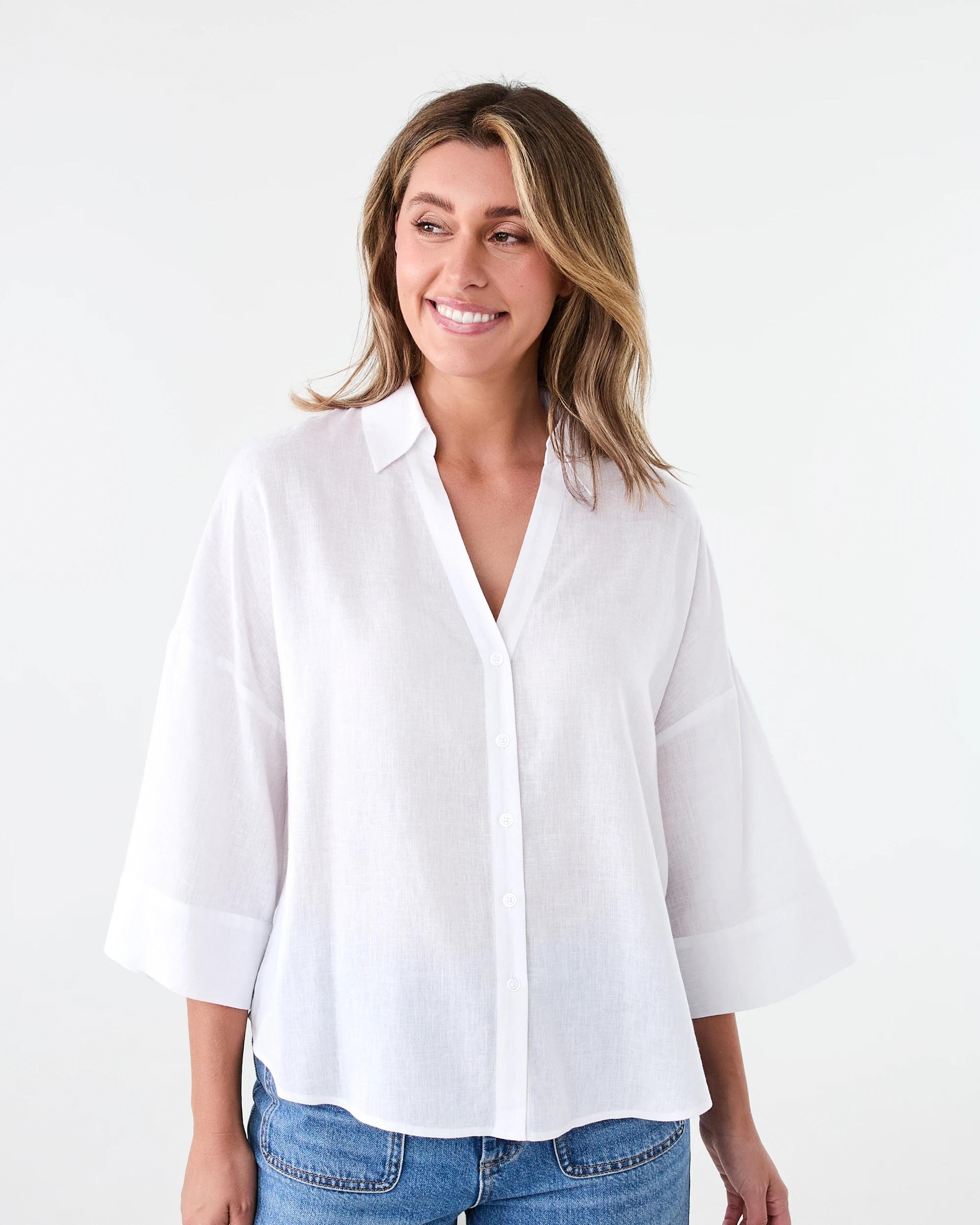 1 Long Sleeve V-Neck Dolman Shirt White, 1 of 8