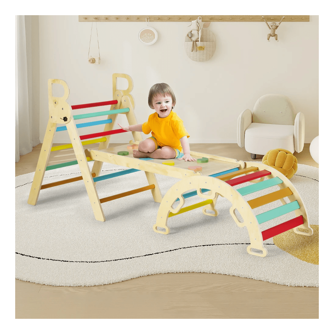3 PlayPals 7-In-1 Pikler Triangle Set Wooden Montessori Climbing Toys Kids Climber - Multi, 3 of 3