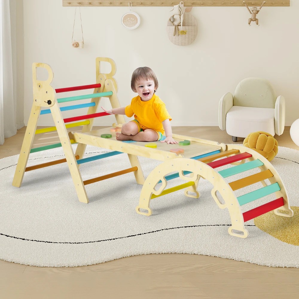 3 PlayPals 7-In-1 Pikler Triangle Set Wooden Montessori Climbing Toys Kids Climber - Multi, 3 of 3