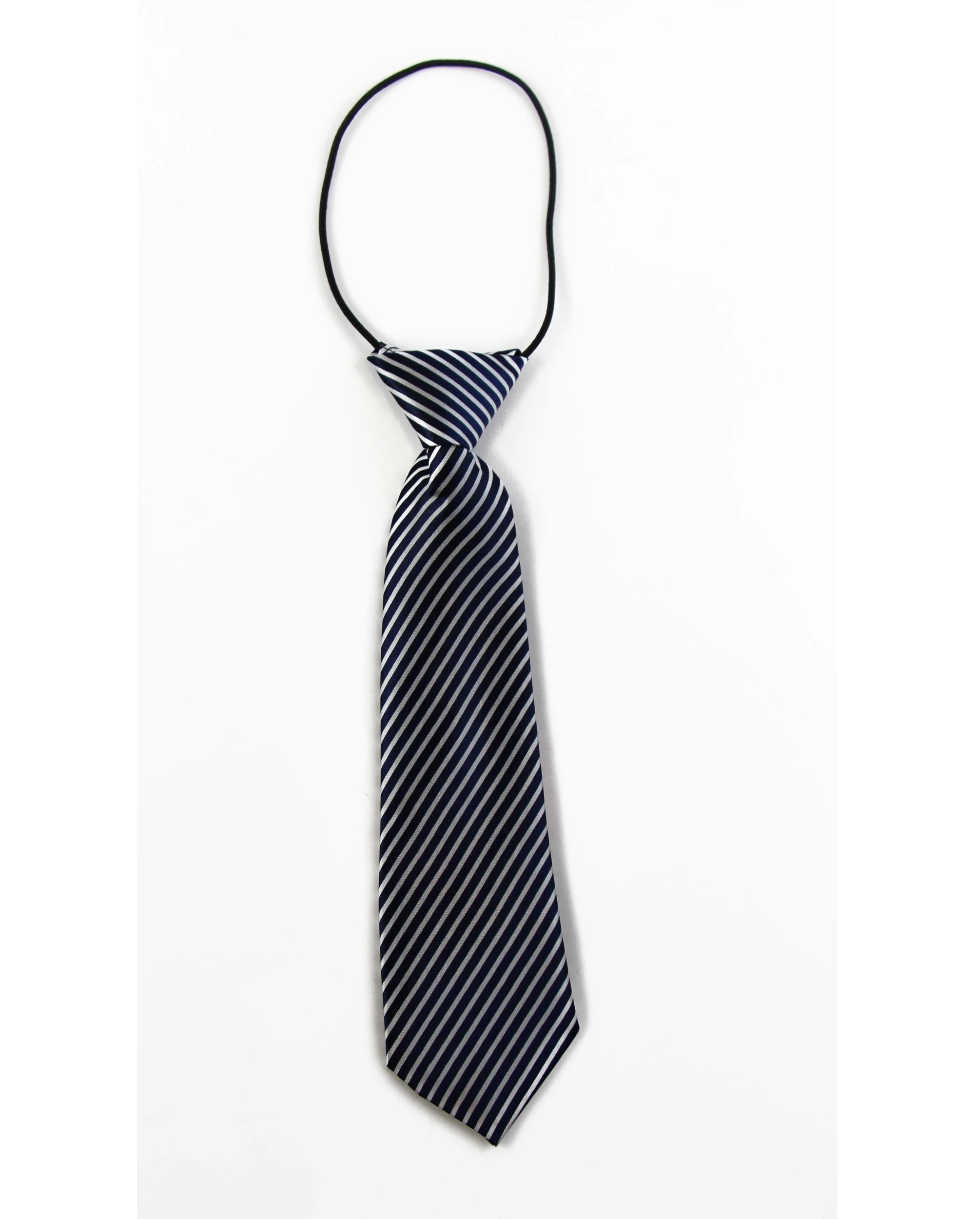 2 Zasel Kids Boys Navy & White Diagonal Patterned Elastic Neck Tie, 2 of 2