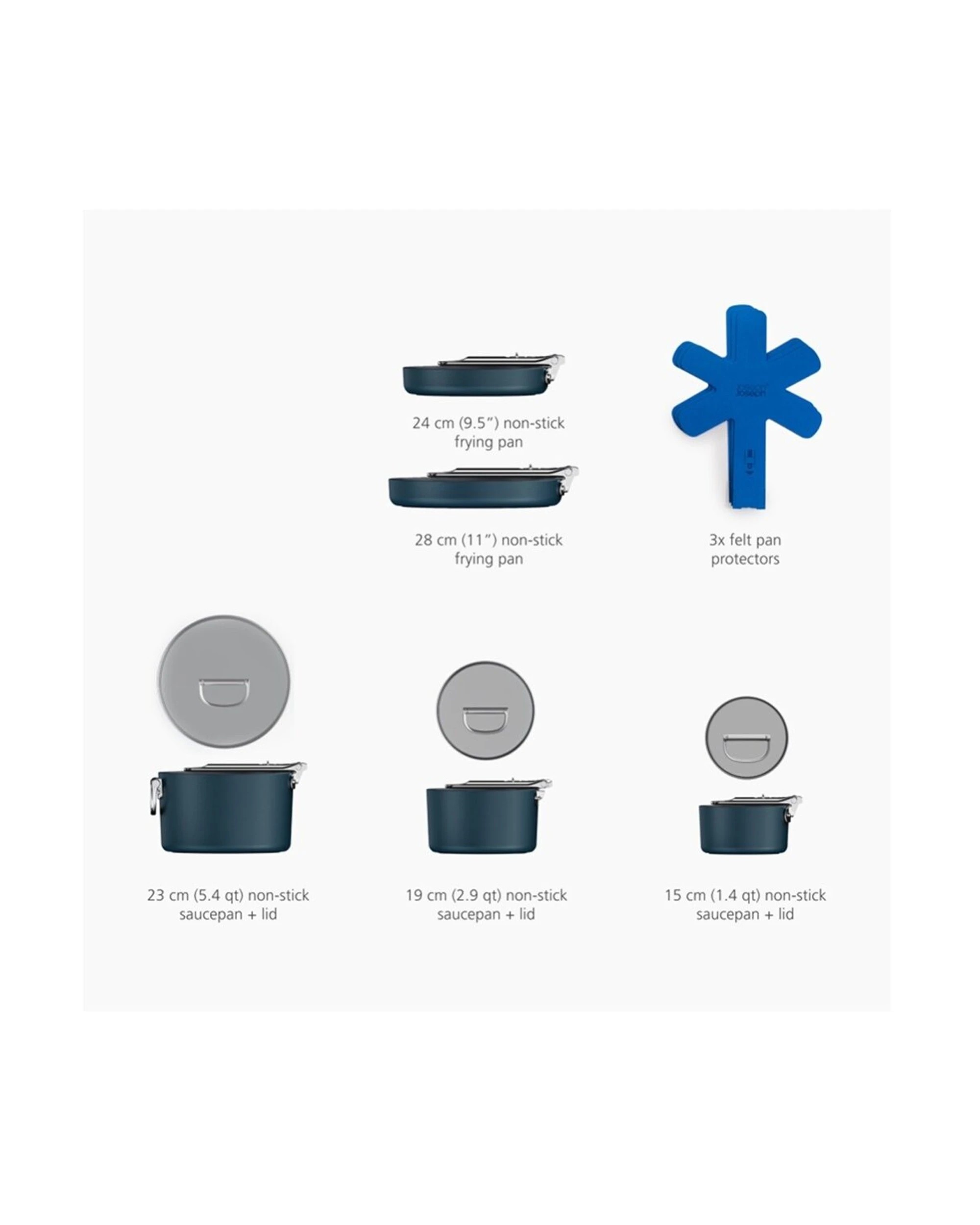 7 Joseph Joseph 5pc Non-Stick Induction Space Cookware Set With Foldable Handle - Blue, 7 of 7