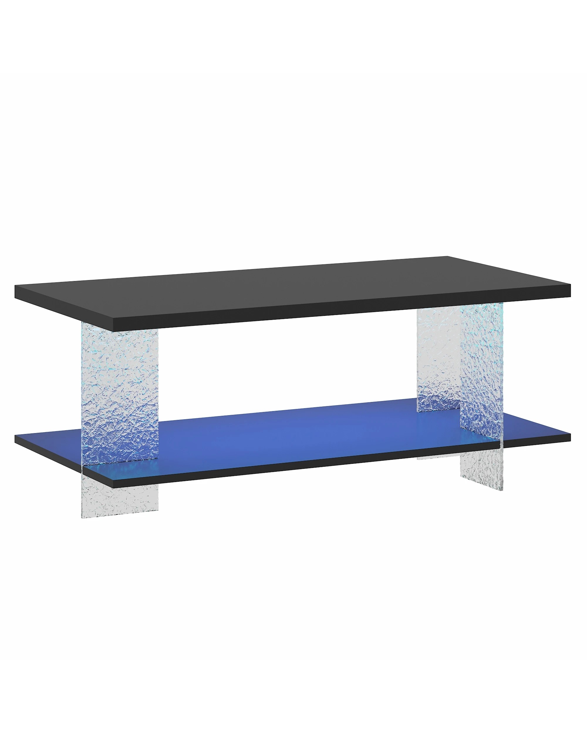 1 Advwin 95cm LED Coffee Table w/ Acrylic Frame & Open Display Shelf - Black, 1 of 8