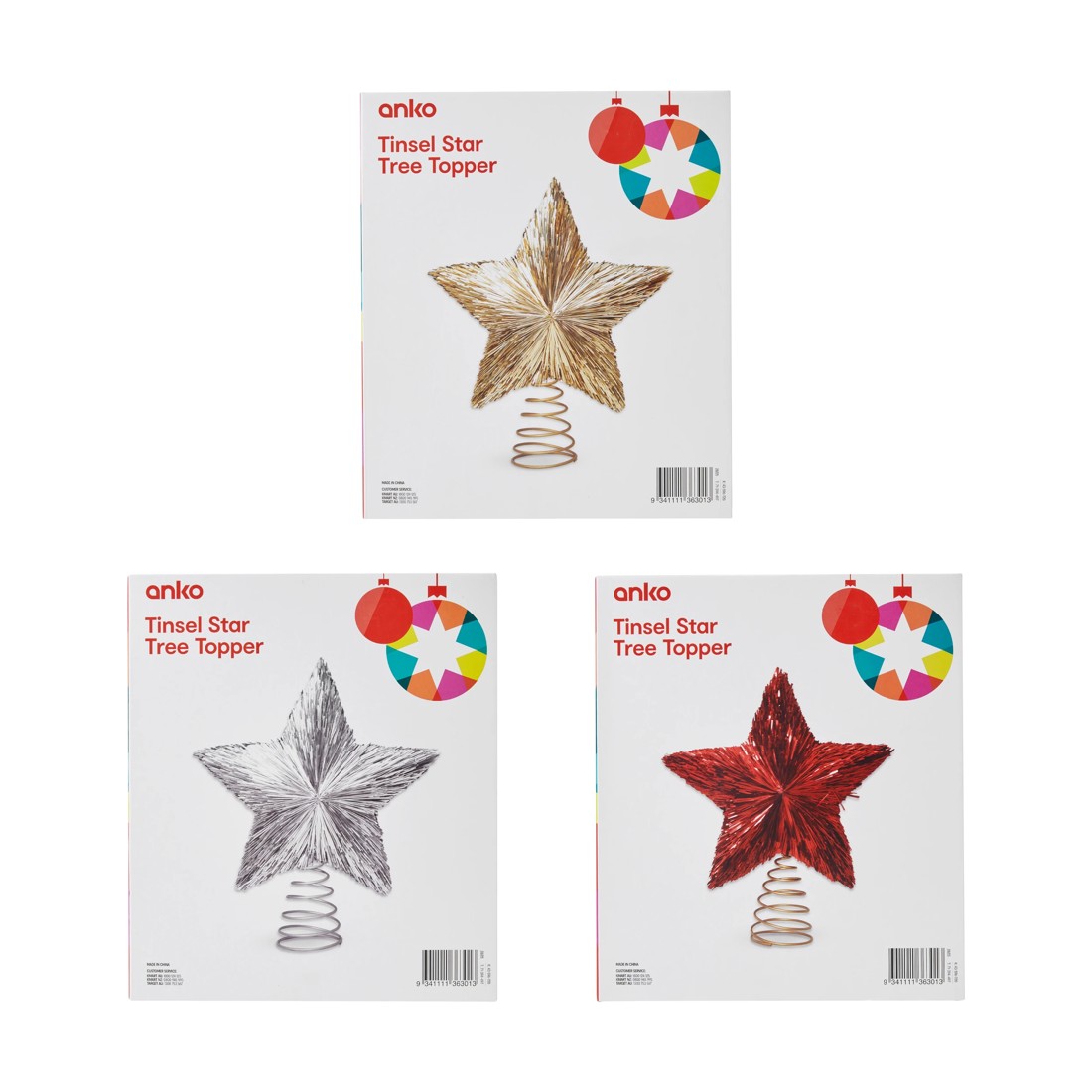 5 Tinsel Star Tree Topper - Assorted, 5 of 5