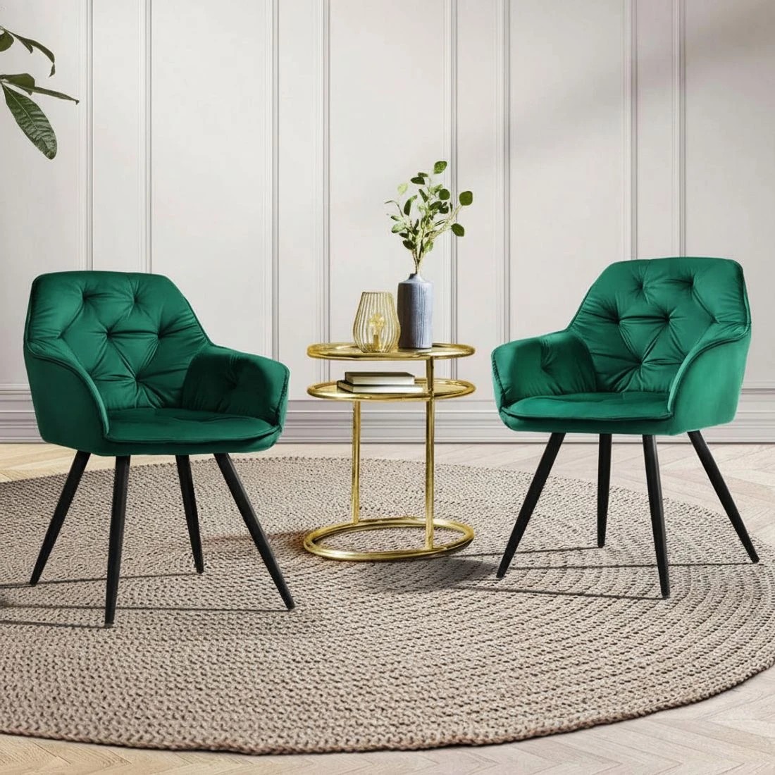 4 Artiss Dining Chairs Set of 4 Velvet Diamond Tufted Armchair Green - Green, 4 of 6