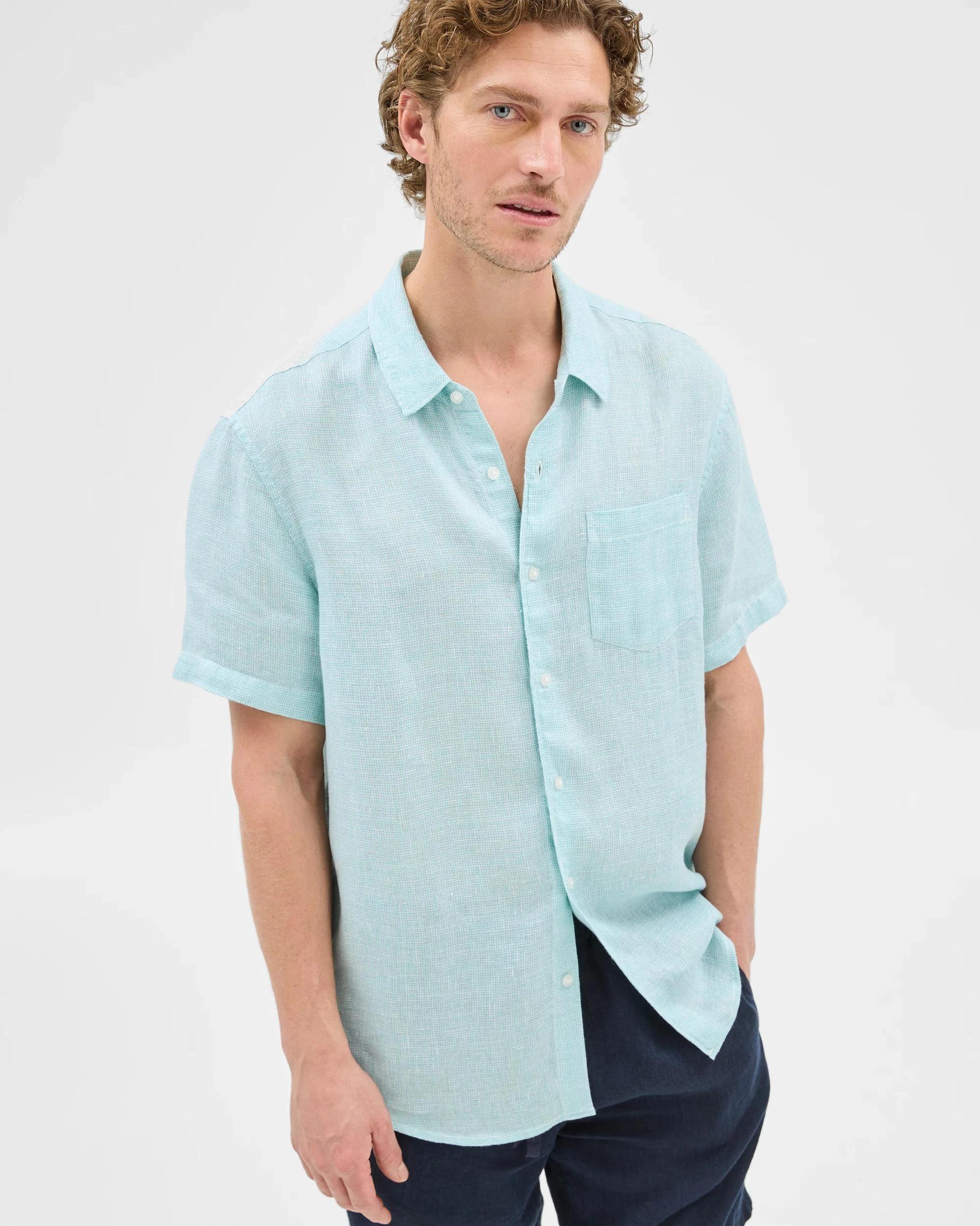 1 Target European Linen Textured Shirt AQUA, 1 of 7
