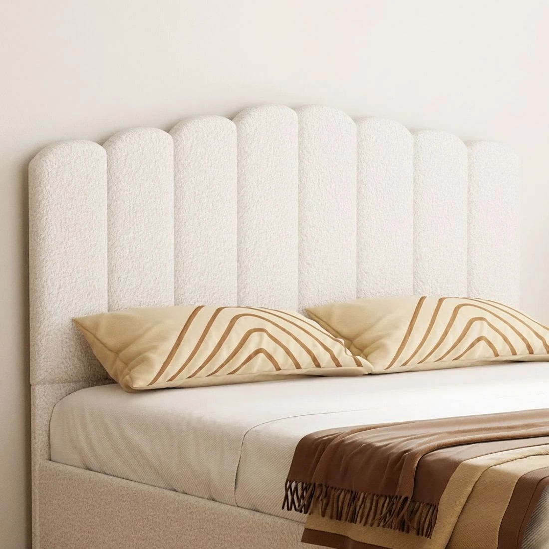 4 Artiss Bed Frame Queen Size Boucle FION - White, 4 of 5