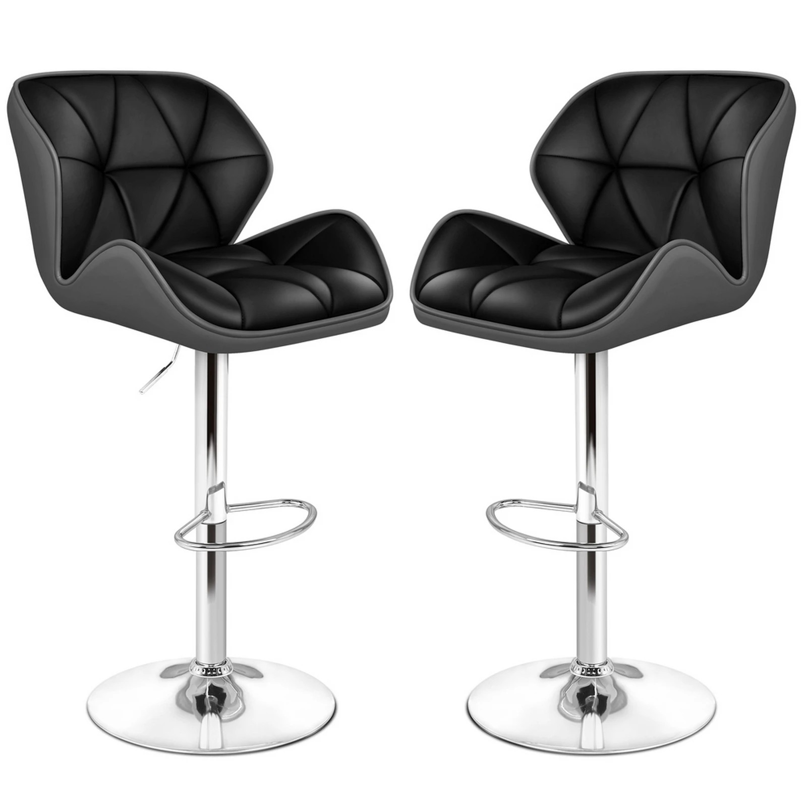 1 Alfordson 2x Bar Stools Willa Kitchen Gas Lift Swivel Chair Leather - Black, 1 of 10
