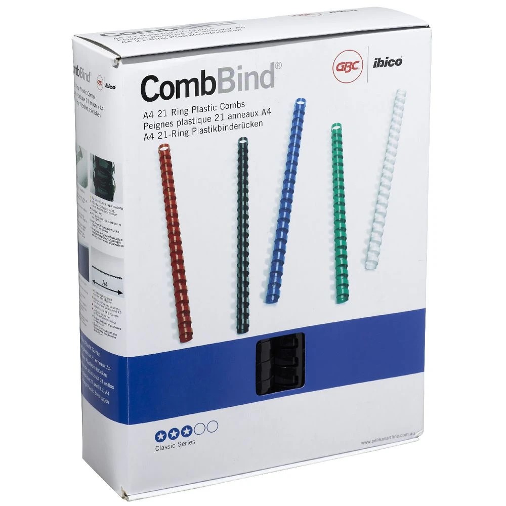 1 GBC Binding Comb 21 Loop Plastic 25mm Black 50 Pack, 1 of 3