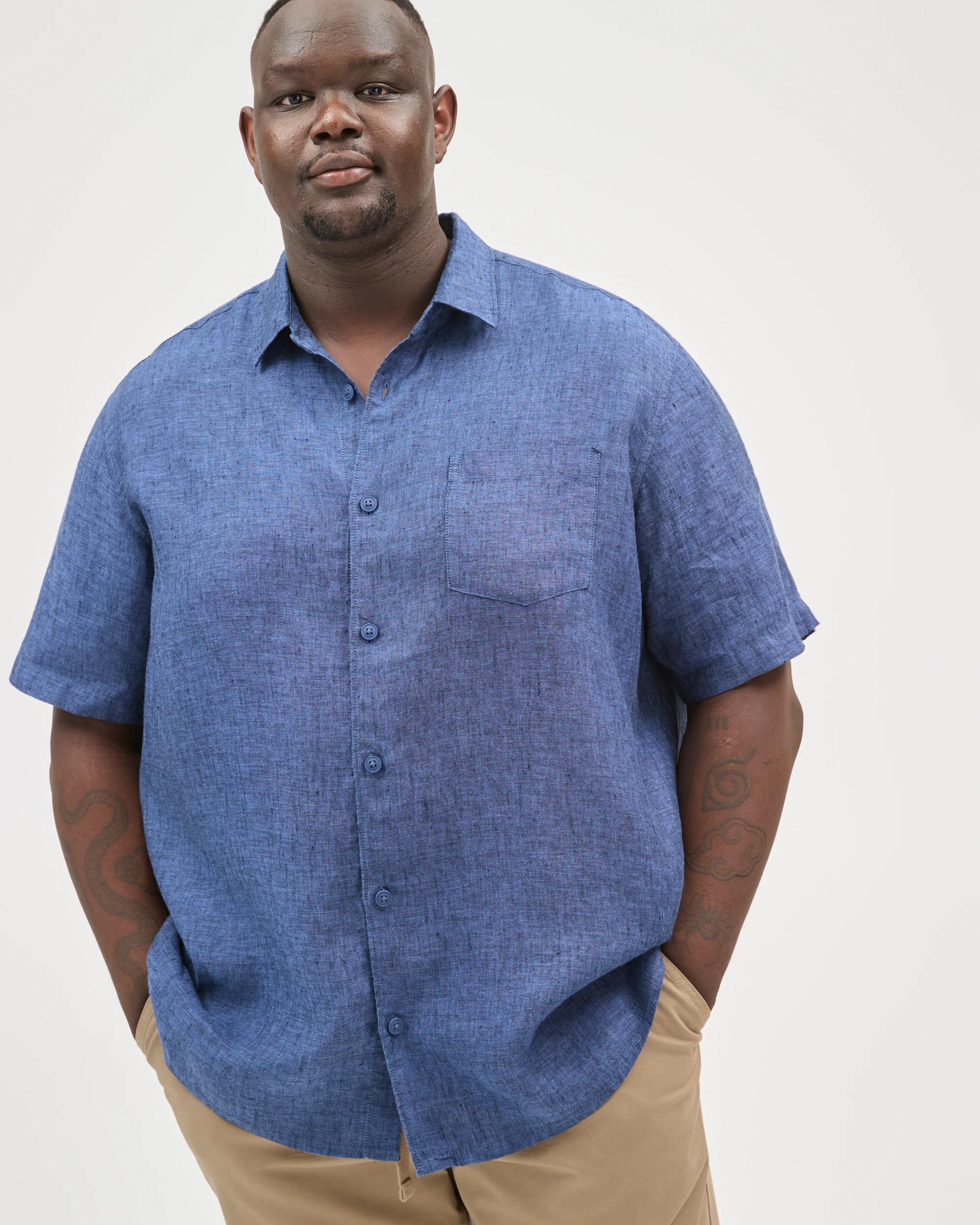 2 Target Man Plus Size European Linen Short Sleeve Shirt INDIGO BLUE, 2 of 6