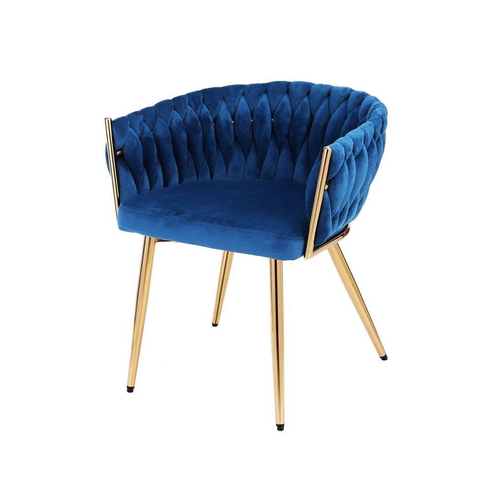 1 Artiss Dining Chair Velvet Weaving Armchair Vanity Chairs - Blue, 1 of 3