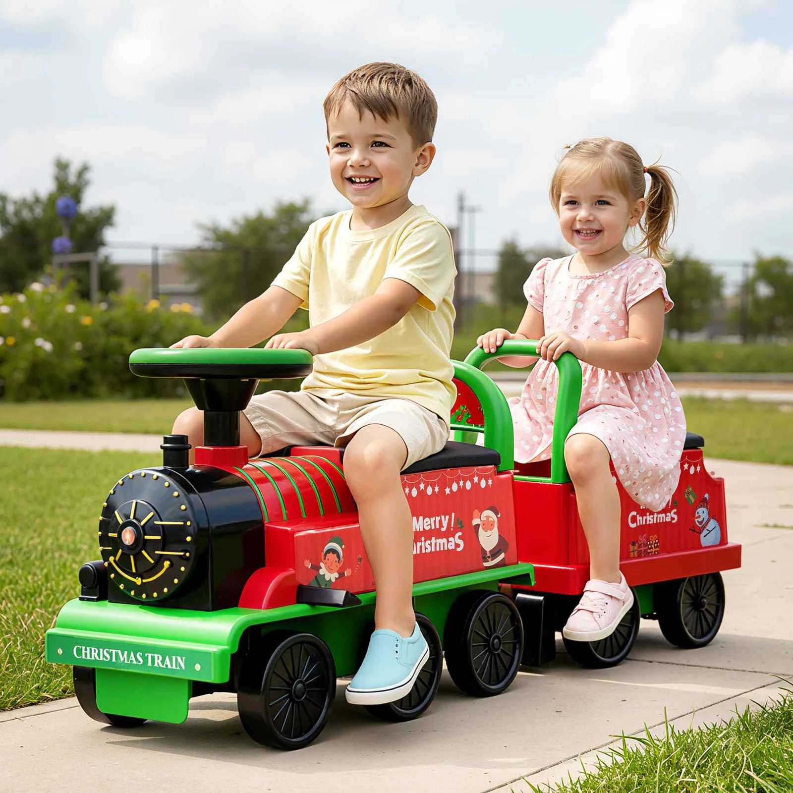 2 Costway Ride on Car Electric Train Battery Powered Toy - Green, 2 of 2