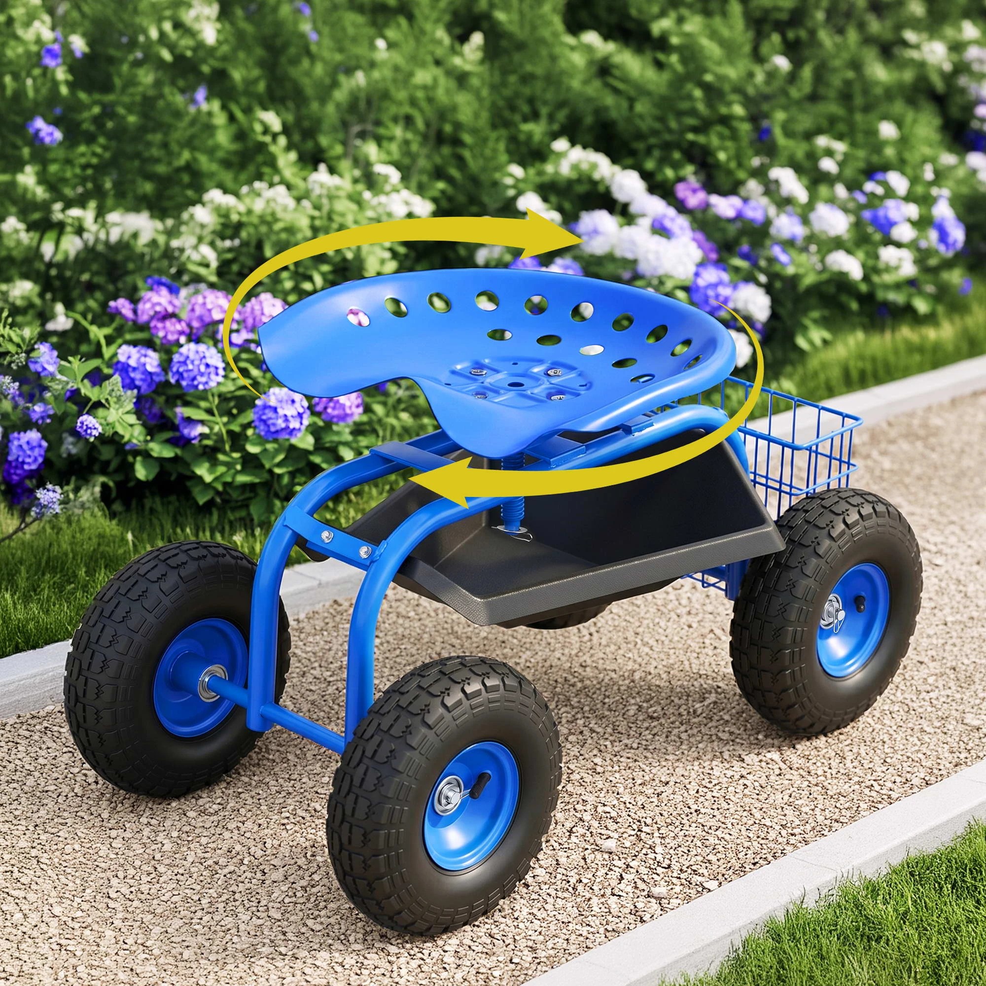 2 Gardeon Garden Seat with Wheels 360 Swivel Adjustable Height Rolling Stool 150kg - Blue, 2 of 9