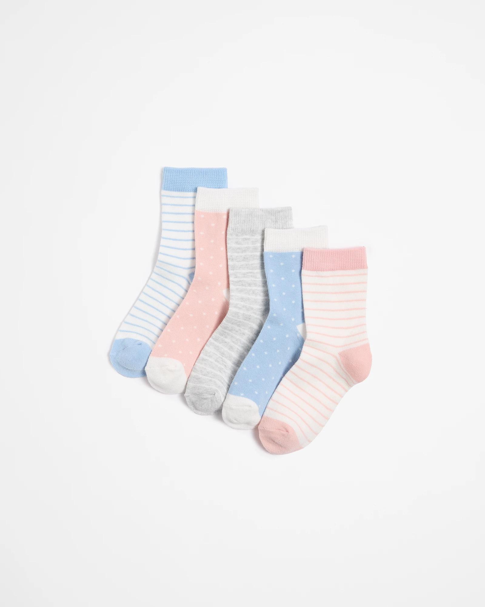 1 Kids Crew Cut Spot/ Stripe 5 Pack Socks - Maxx SPOT STRIPES PINK/BLUE, 1 of 3