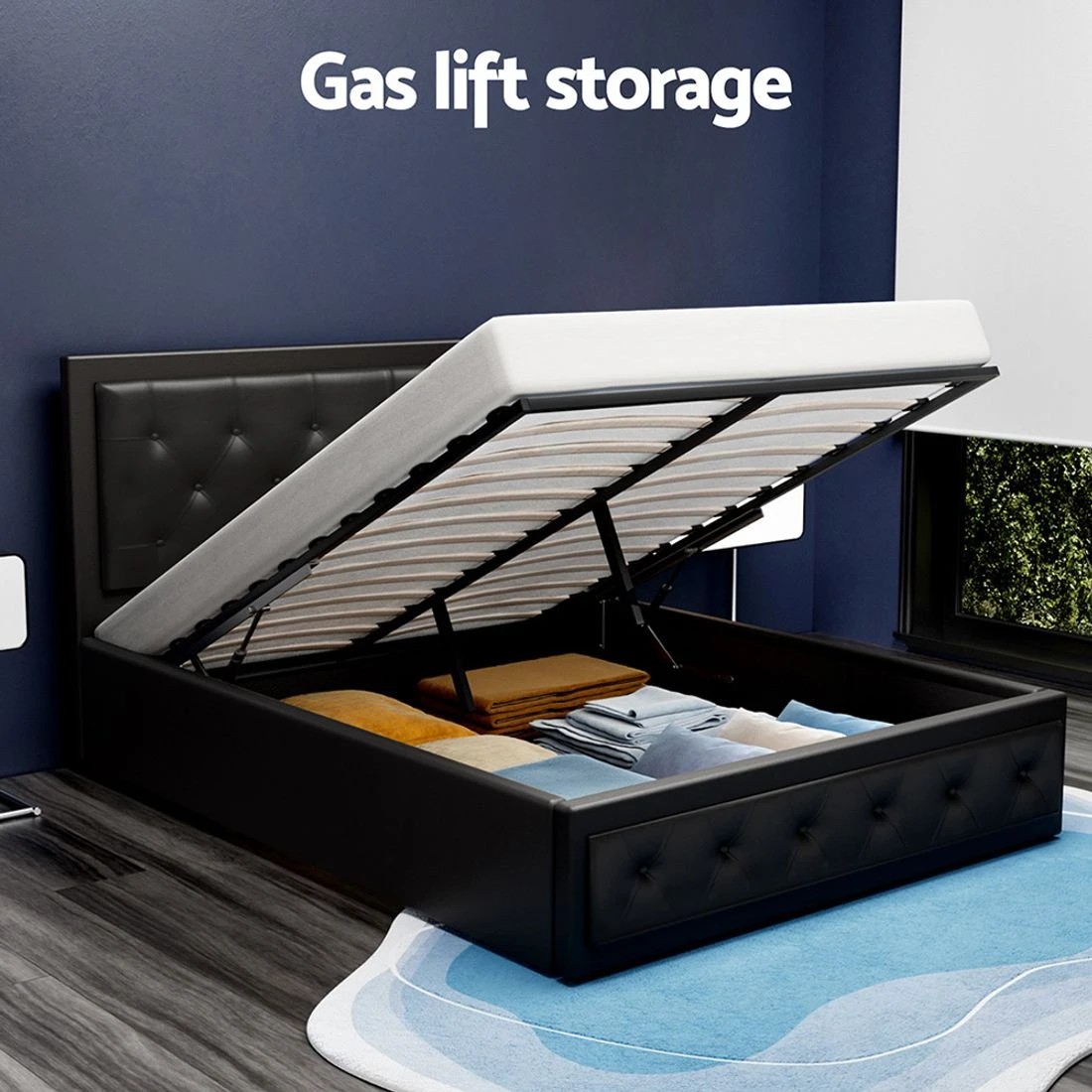 5 Artiss Bed Frame Double Size Gas Lift  TIYO - Black, 5 of 8