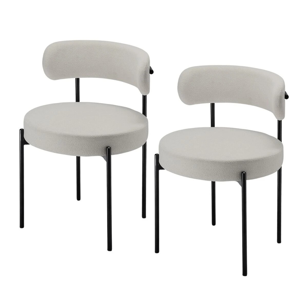 1 Ausway 2x Boucle Dining Chairs Round Sherpa Upholstered, 1 of 5