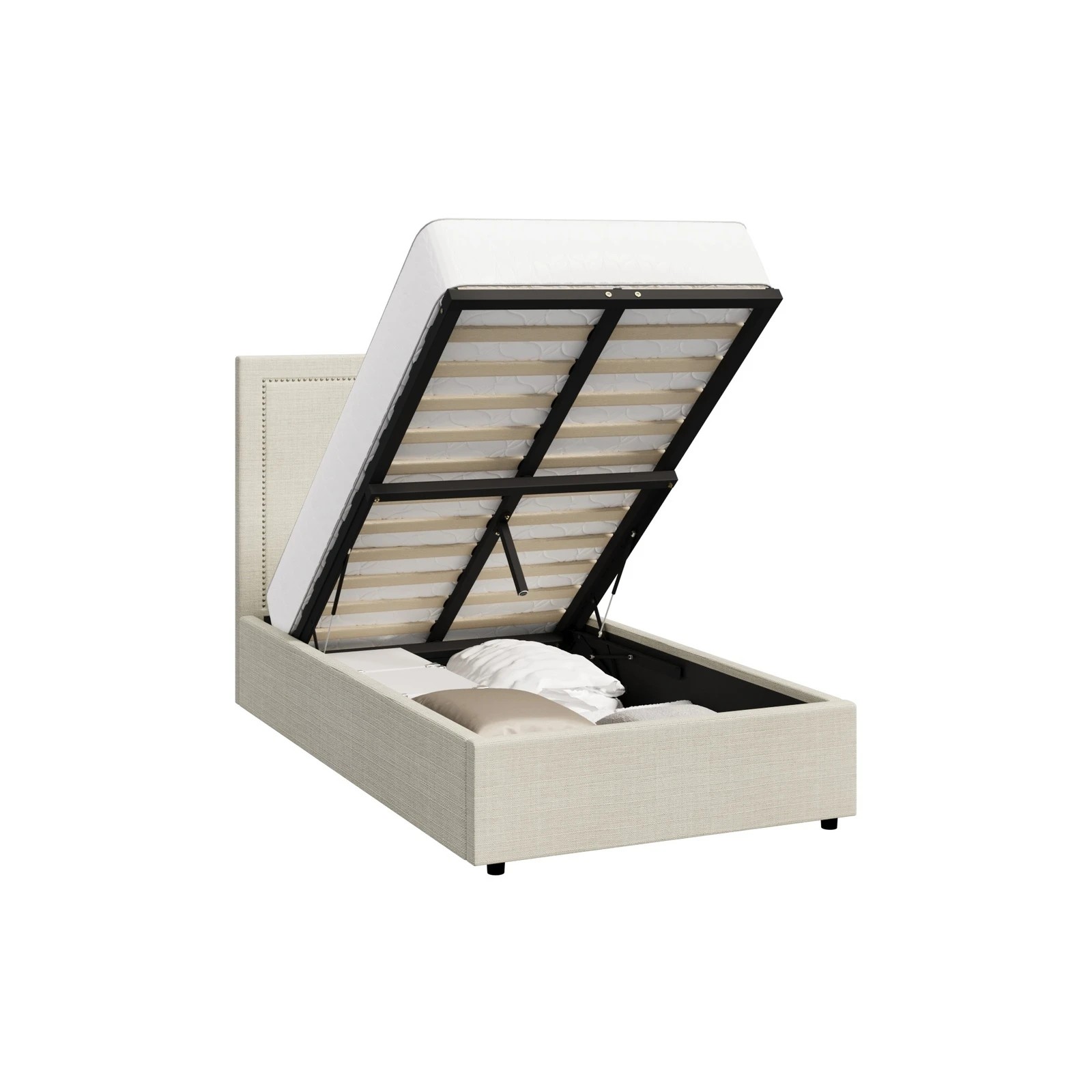 9 Oikiture Bed Frame King Single Gas Lift Base with Storage ADI - Beige, 9 of 10