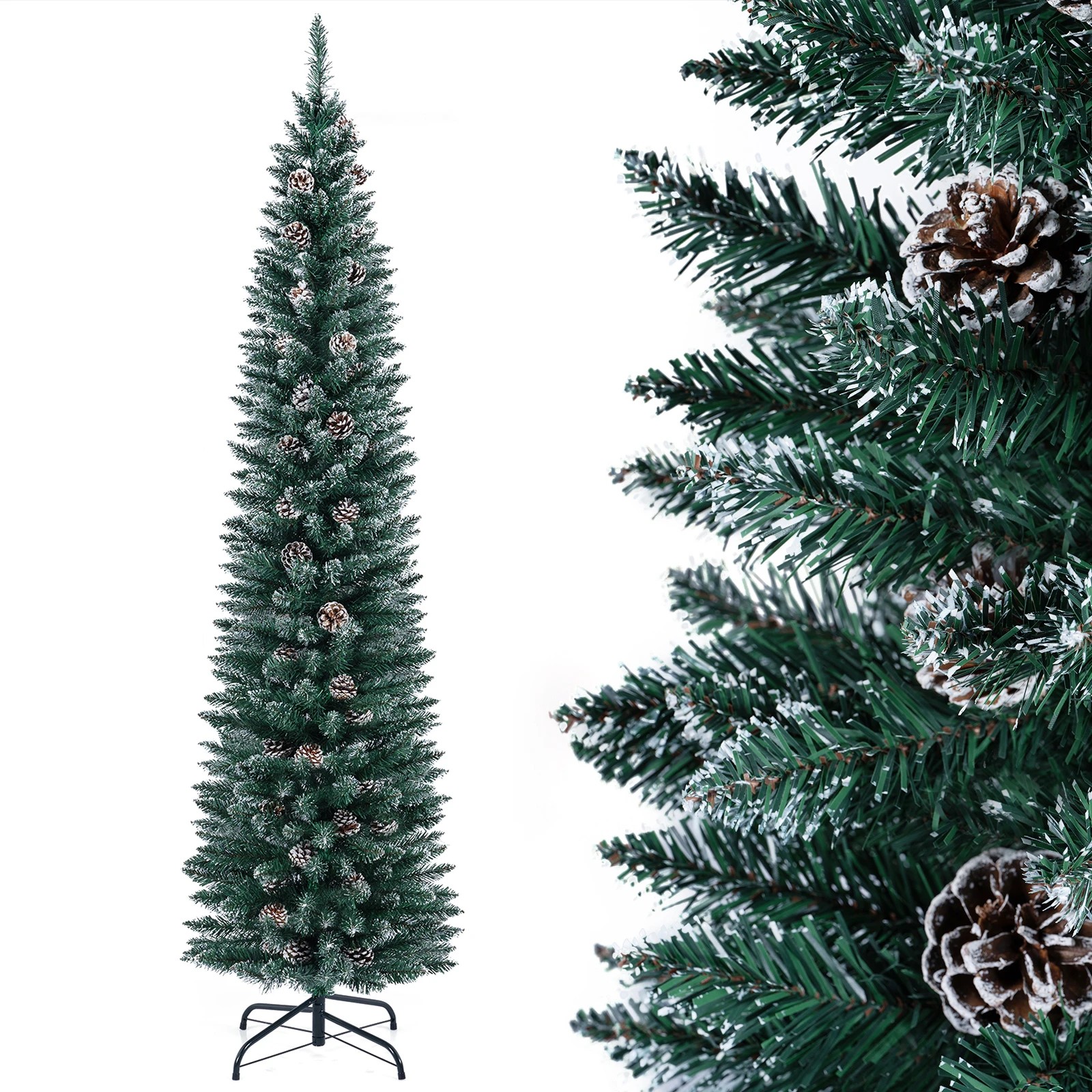 8 Costway 2.1M/7FT Artificial Christmas Tree w/41 Pine Cones Pencil Xmas Tree, 8 of 8