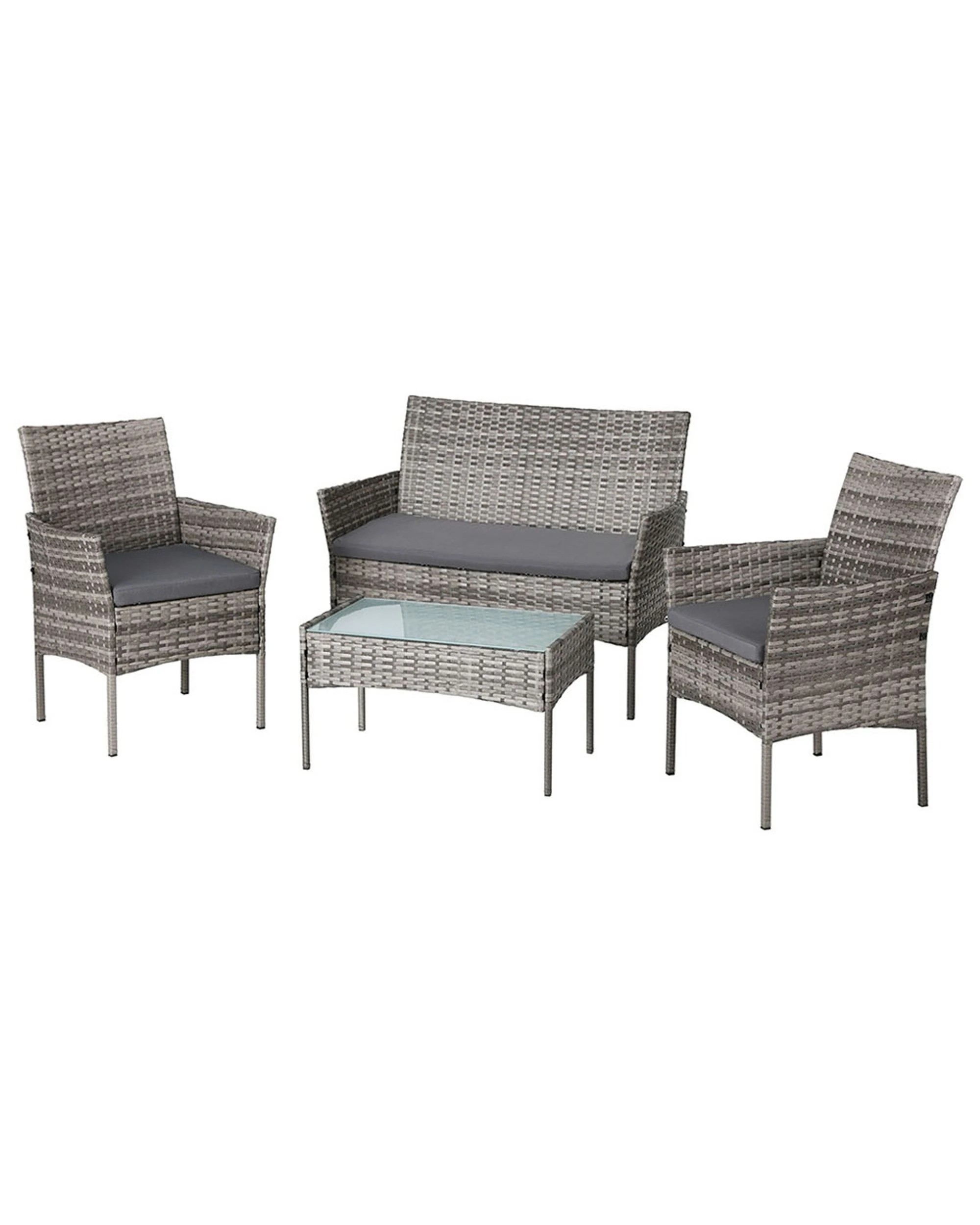 1 Gardeon 4 Seater Outdoor Sofa Set Wicker Setting Table Chair Furniture
 - Grey, 1 of 3