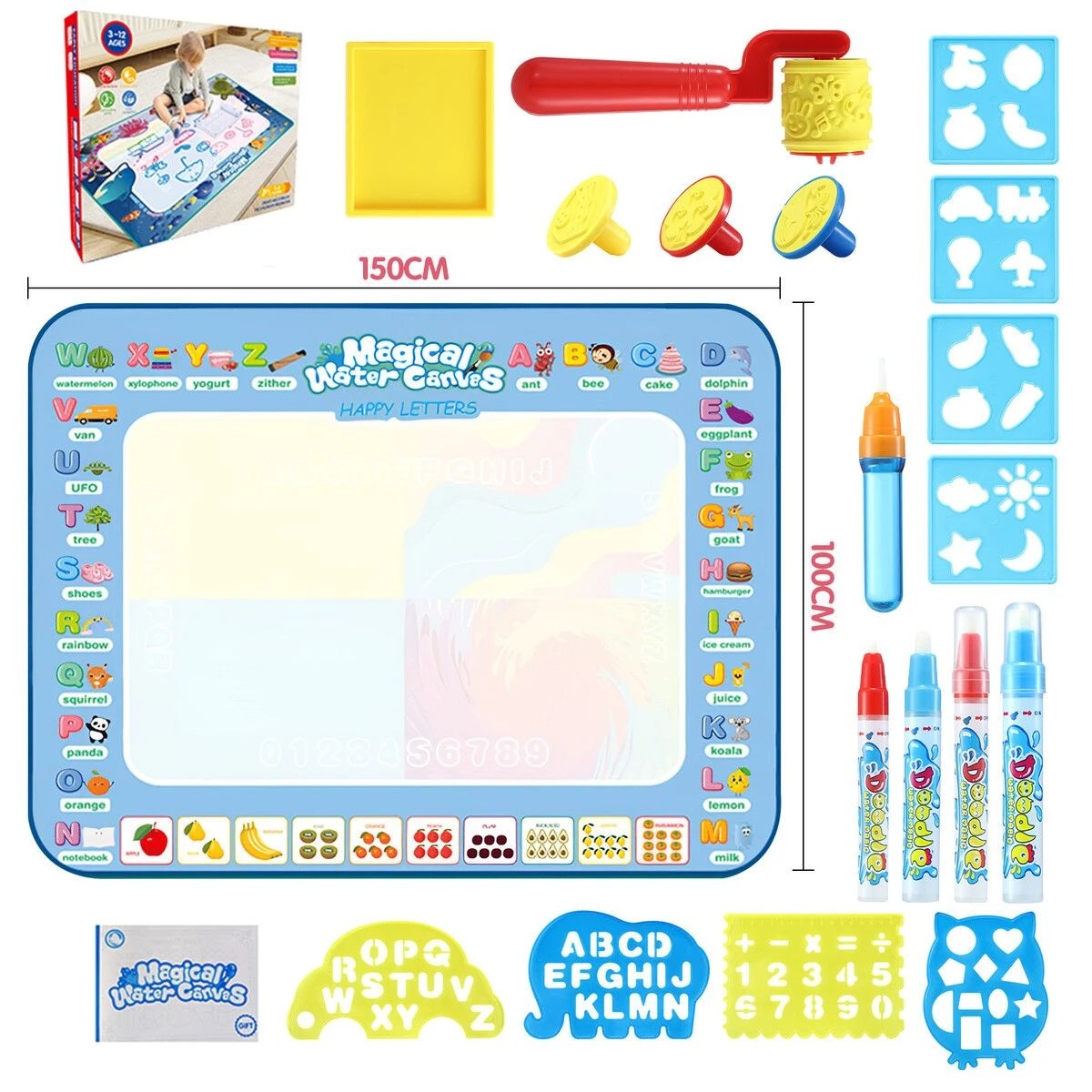 3 AUSWAY Large Water Doodle Mat Kids Painting Drawing Writing Board, 3 of 3