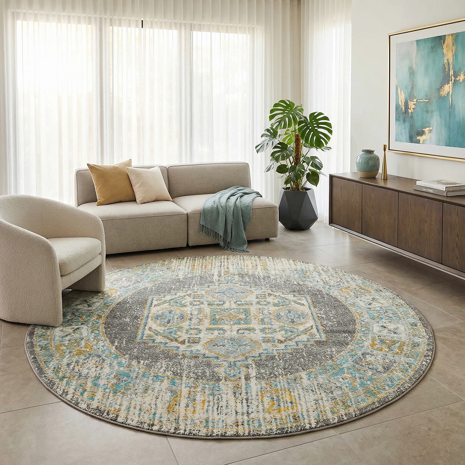 1 Common Ground Rugs Era 944 150x150cm - Small Circle Rug - Grey, 1 of 8