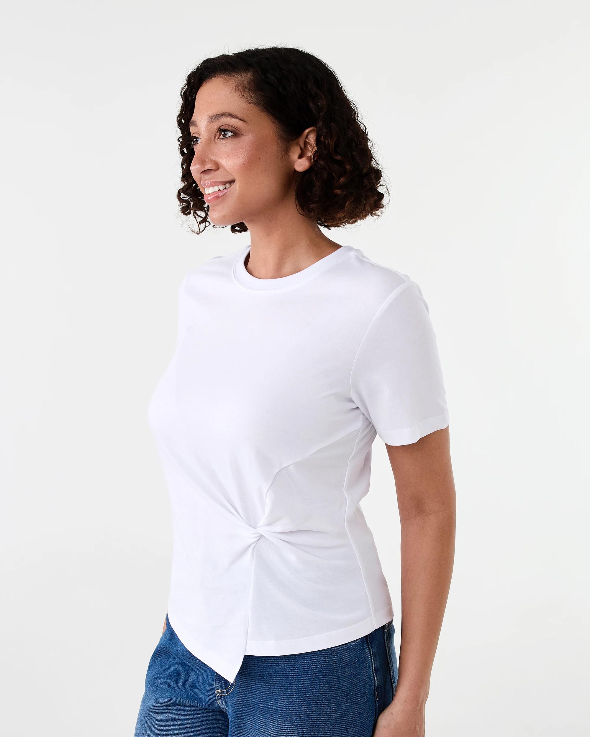 2 Short Sleeve Knot Detail T-shirt White, 2 of 6