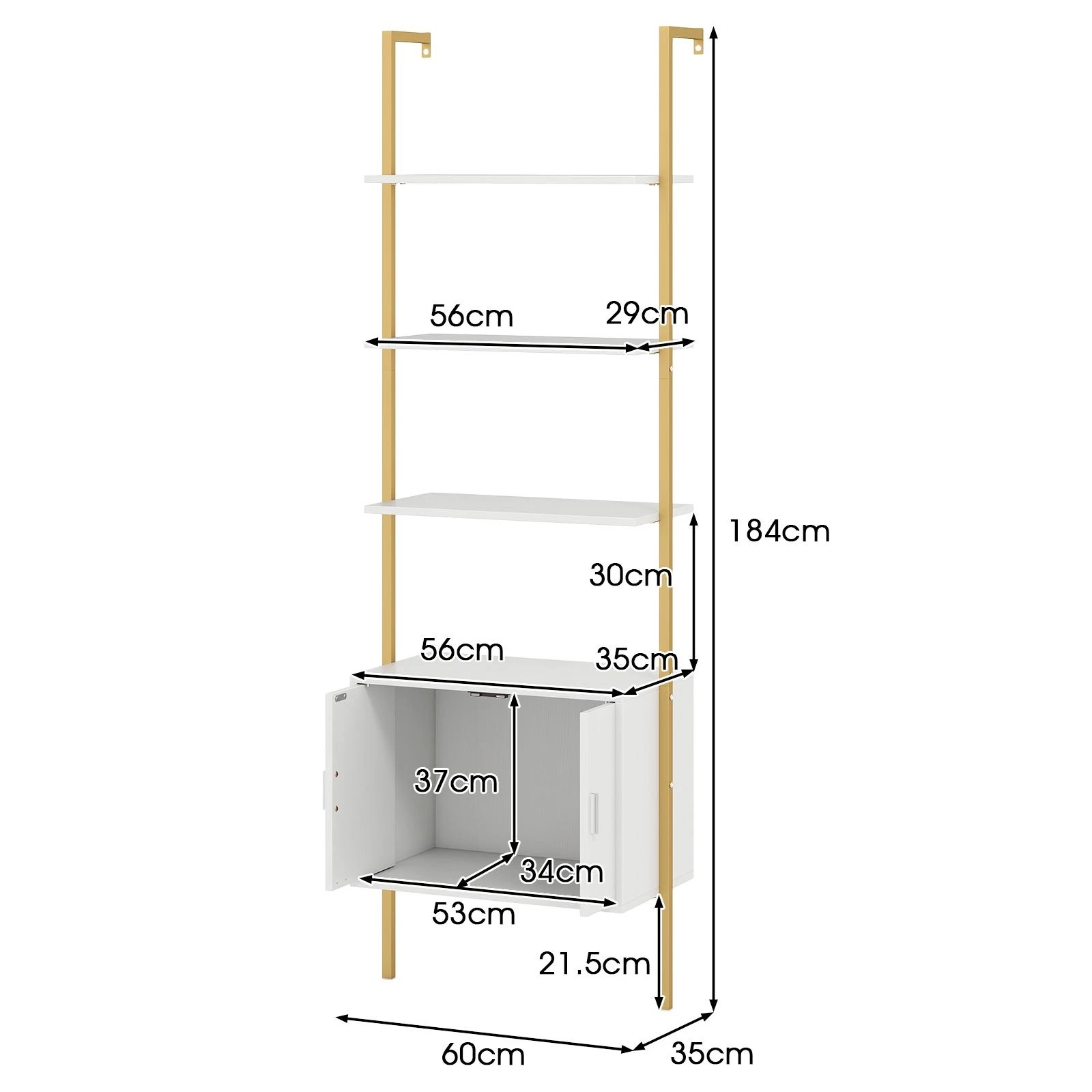 4 Costway 5-Tier Tall Bookshelf Wall Mount Ladder Bookcase w/Cabinet Open Storage Display Rack - White, 4 of 5