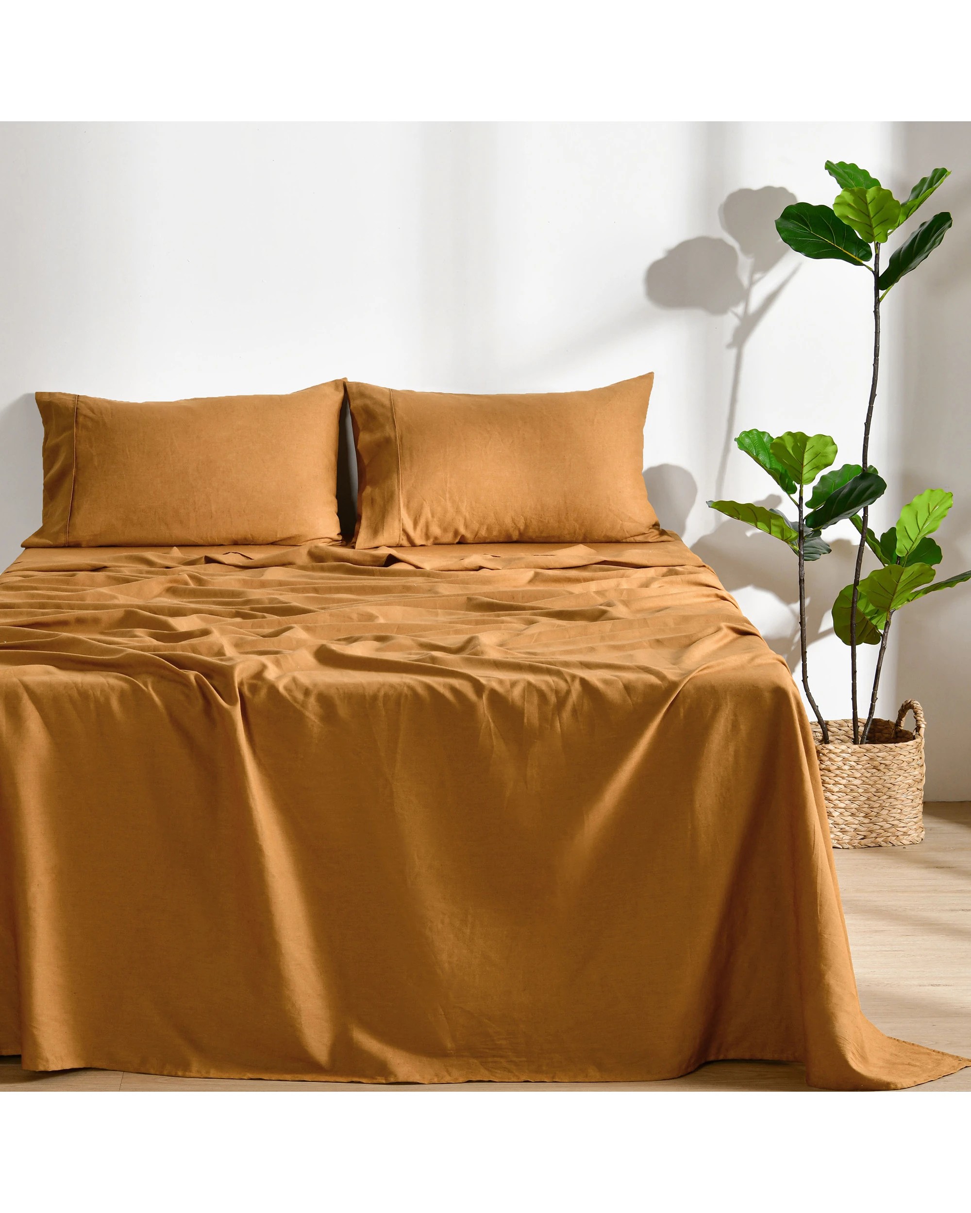 1 Dreamaker Linen Cotton Sheet Set - King Single Bed - Rust, 1 of 6